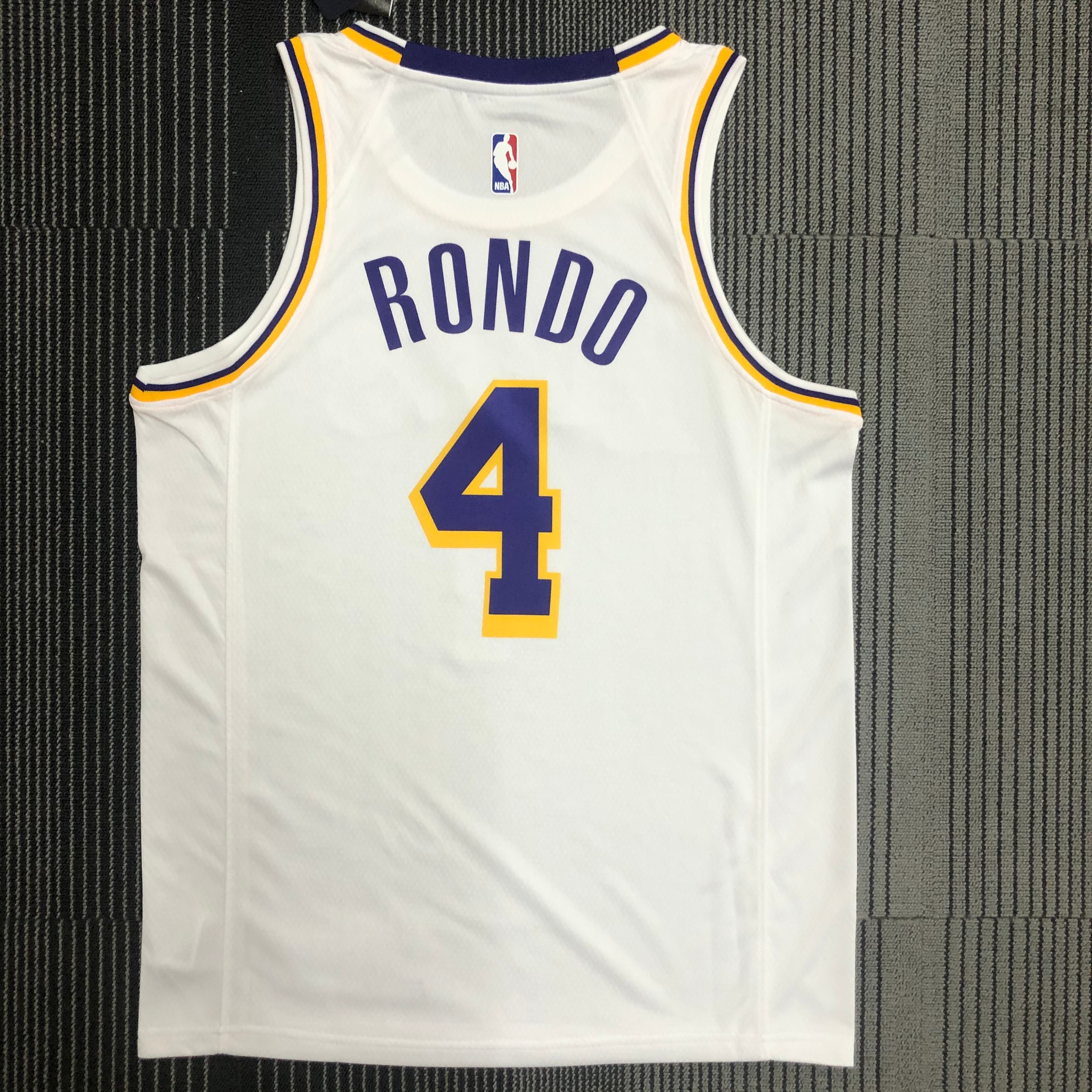 NBA Men Los Angeles Lakers #4 RONDO Retro White Round Neck Jersey High Quality Name and Number Print - leoleo123123