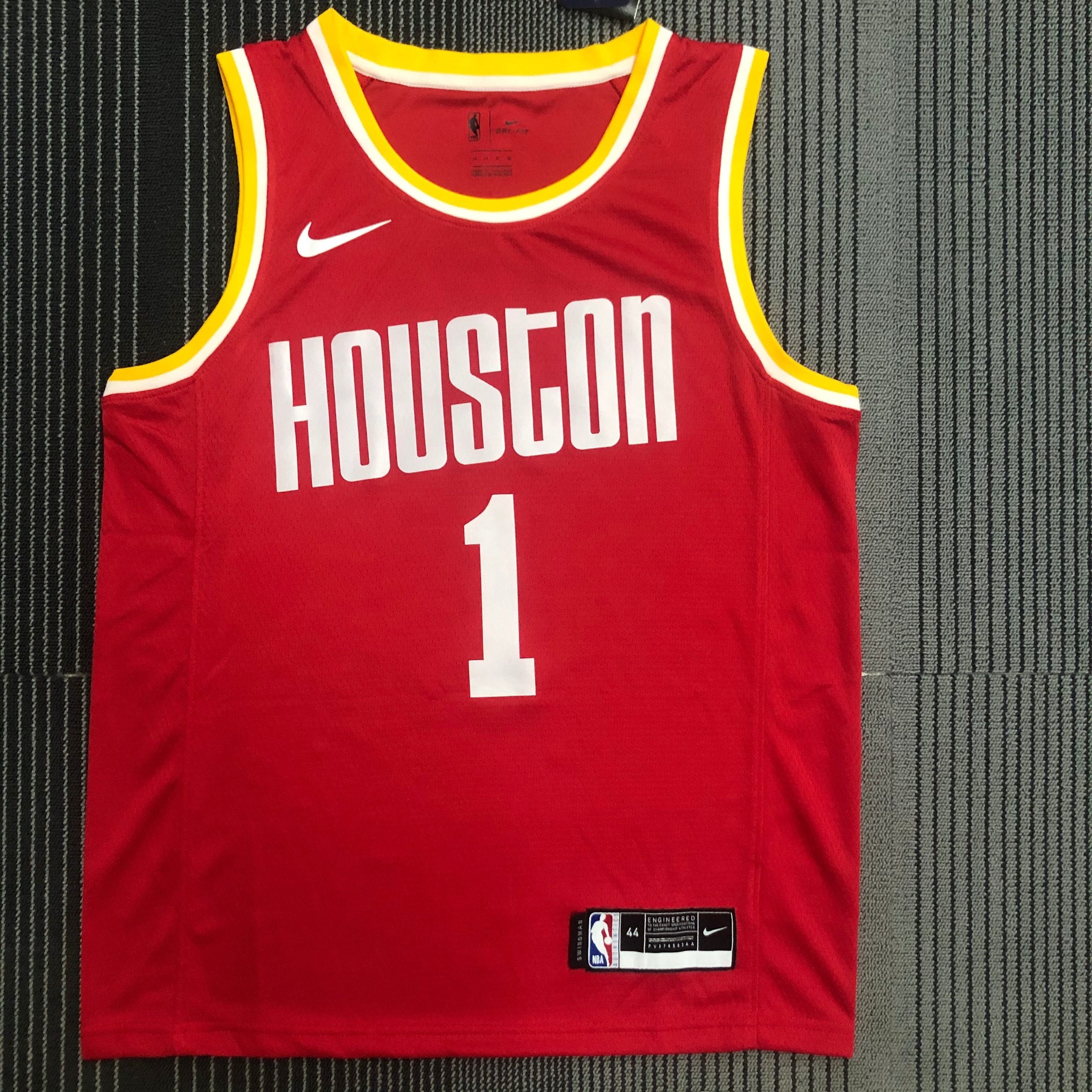 NBA Men Houston Rockets Red with Yellow Lines #1 MCGRADY Jersey High Quality Name and Number Print - leoleo123123