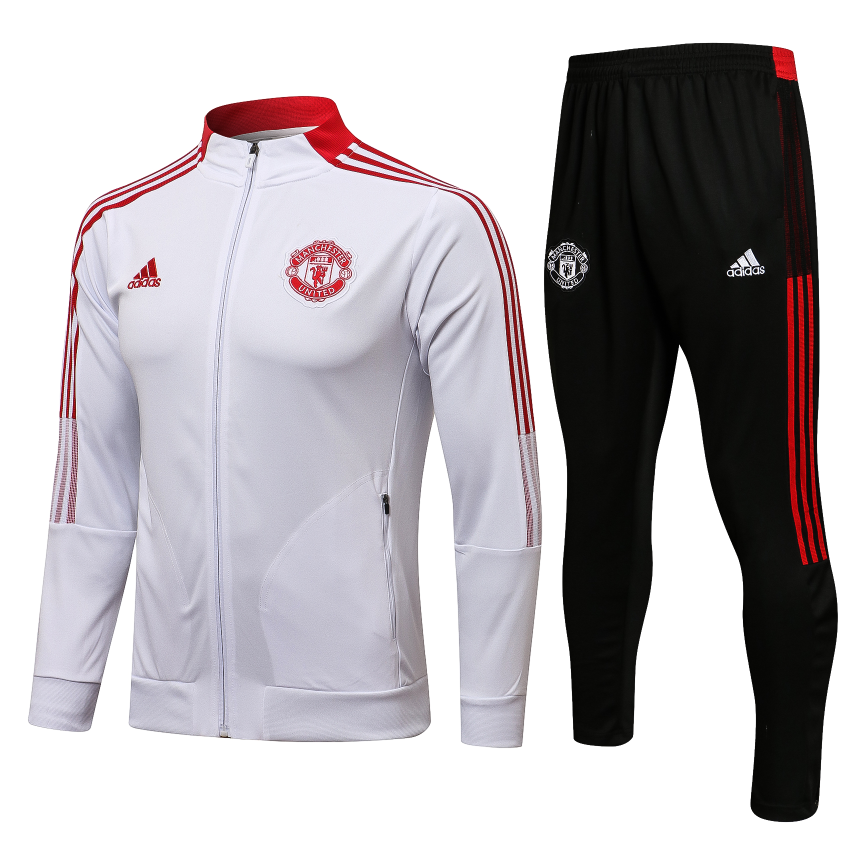 21/22 Man United White Jacket with Red Line Tracksuit Thai Quality - leoleo123123