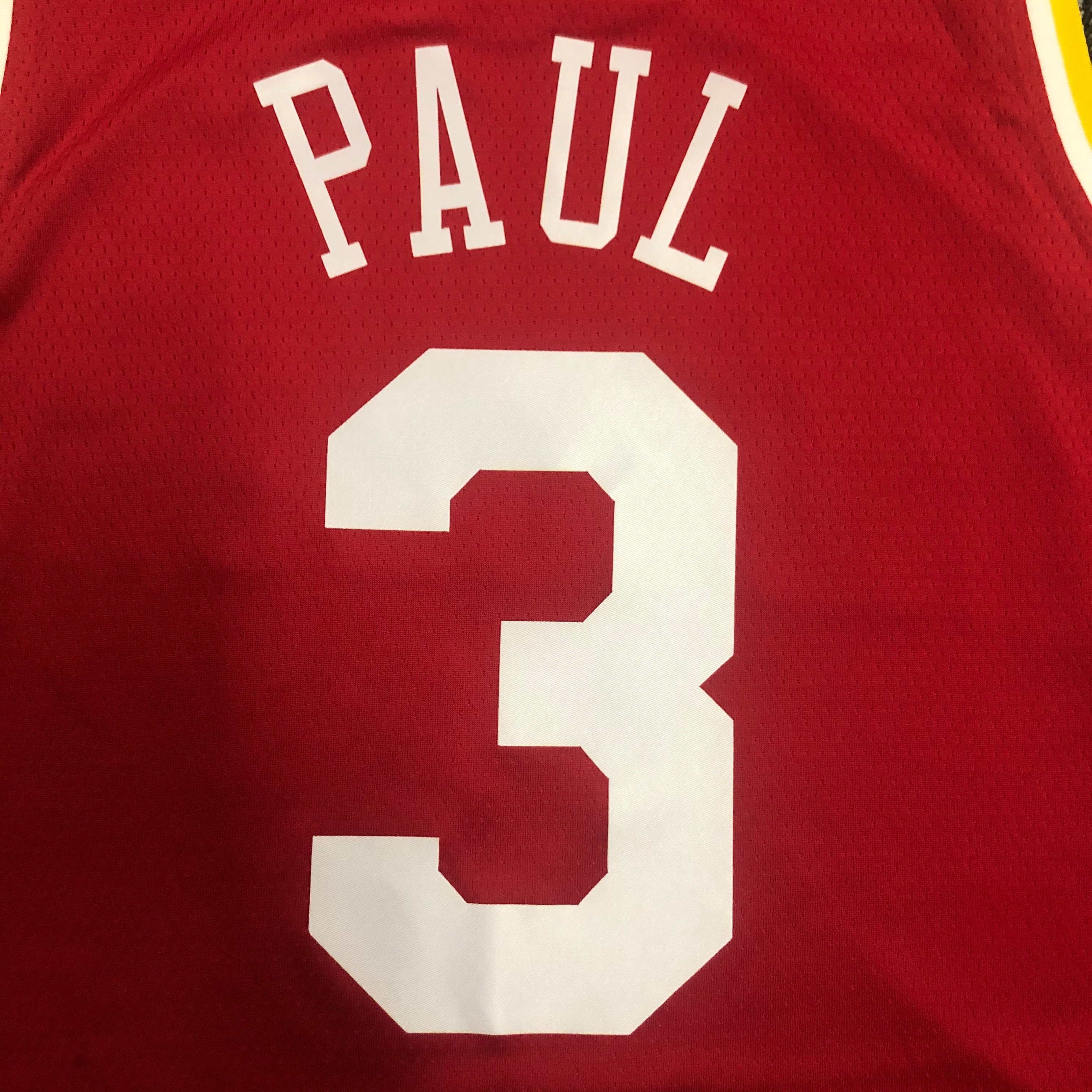 NBA Men Houston Rockets Red with Yellow Lines #3 PAUL Jersey High Quality Name and Number Print - leoleo123123