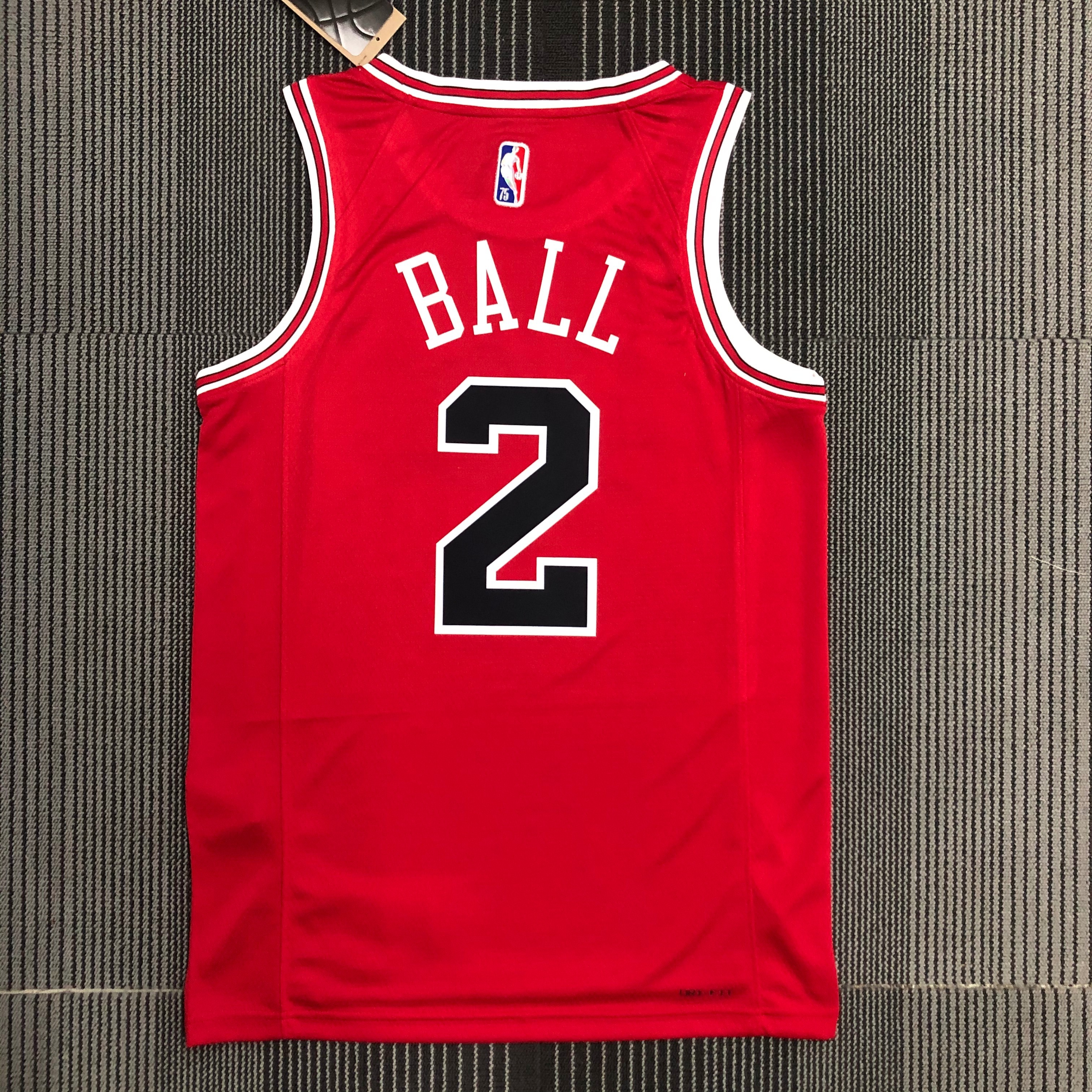 NBA Men 75th Anniversary Chicago Bulls Red #2 BALL Jersey High Quality Name and Number Print - leoleo123123