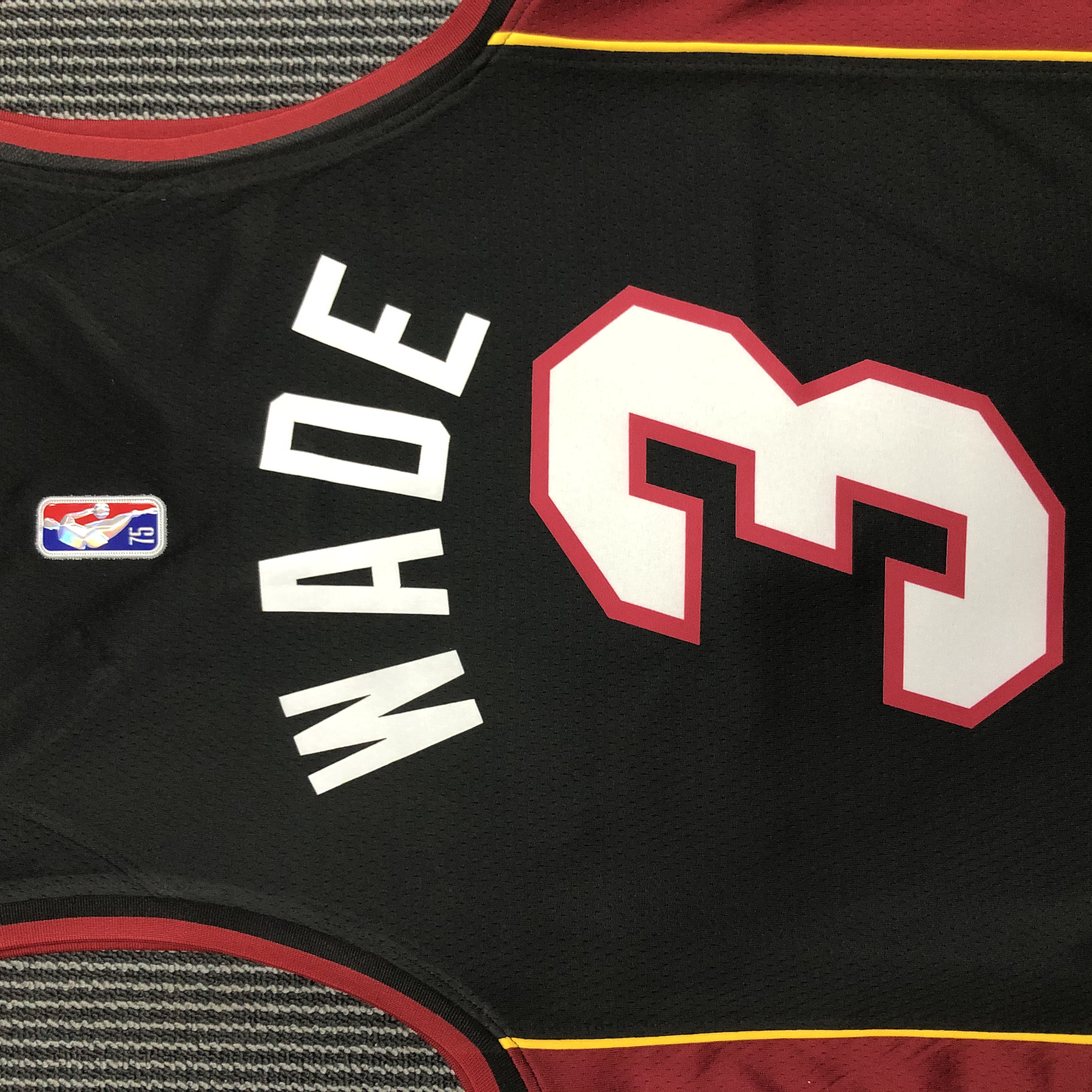 NBA Men 75th Anniversary Miami Heat Black #3 WADE Jersey High Quality Name and Number Print - leoleo123123
