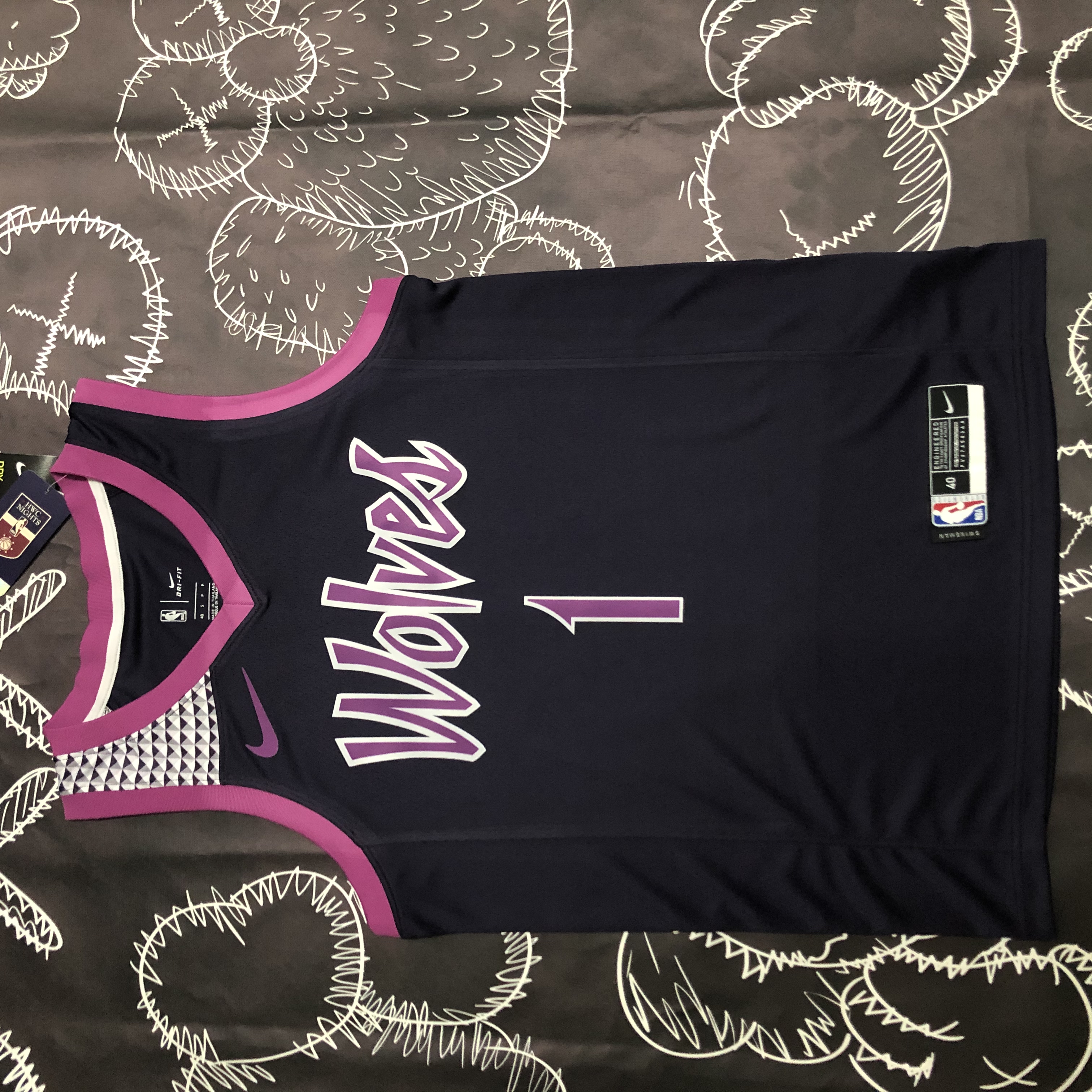 NBA Men Minnesota Timberwolves Black and Purple #1 EDWARDS Jersey High Quality Name and Number Print - leoleo123123