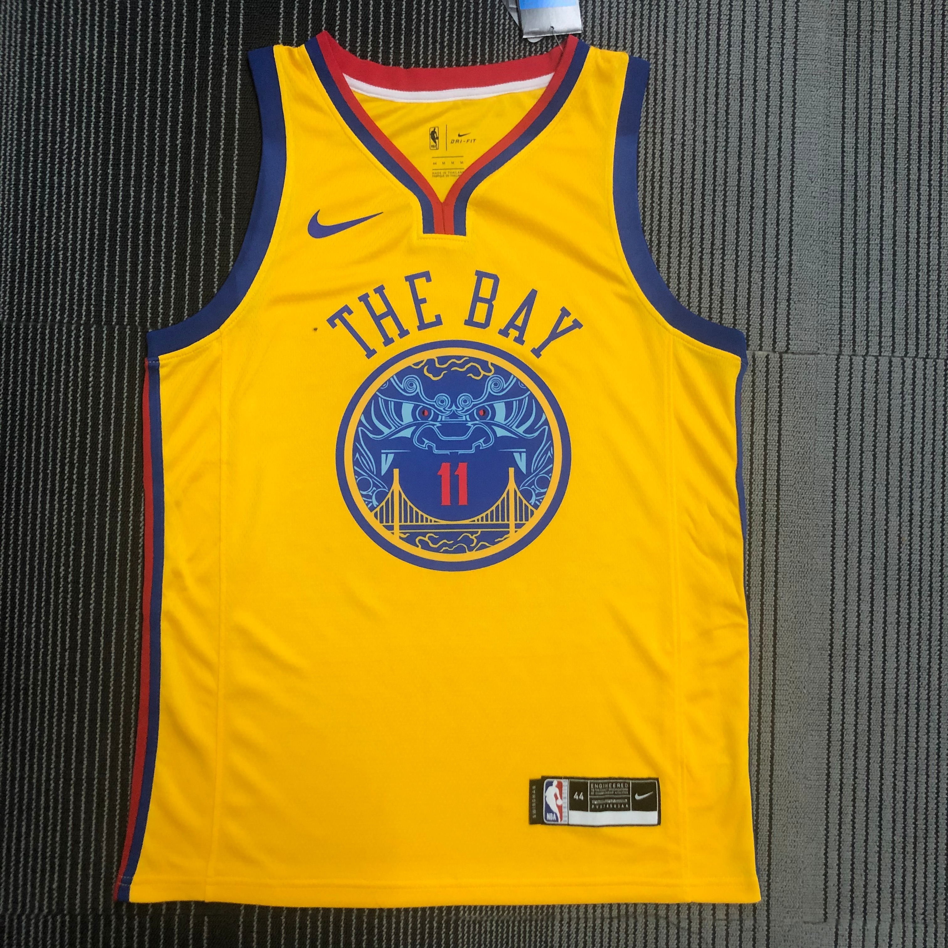 NBA Men Season 2018 Dragon Version Golden State Warriors Yellow #11 THOMPSON Jersey High Quality Name and Number Print - leoleo123123