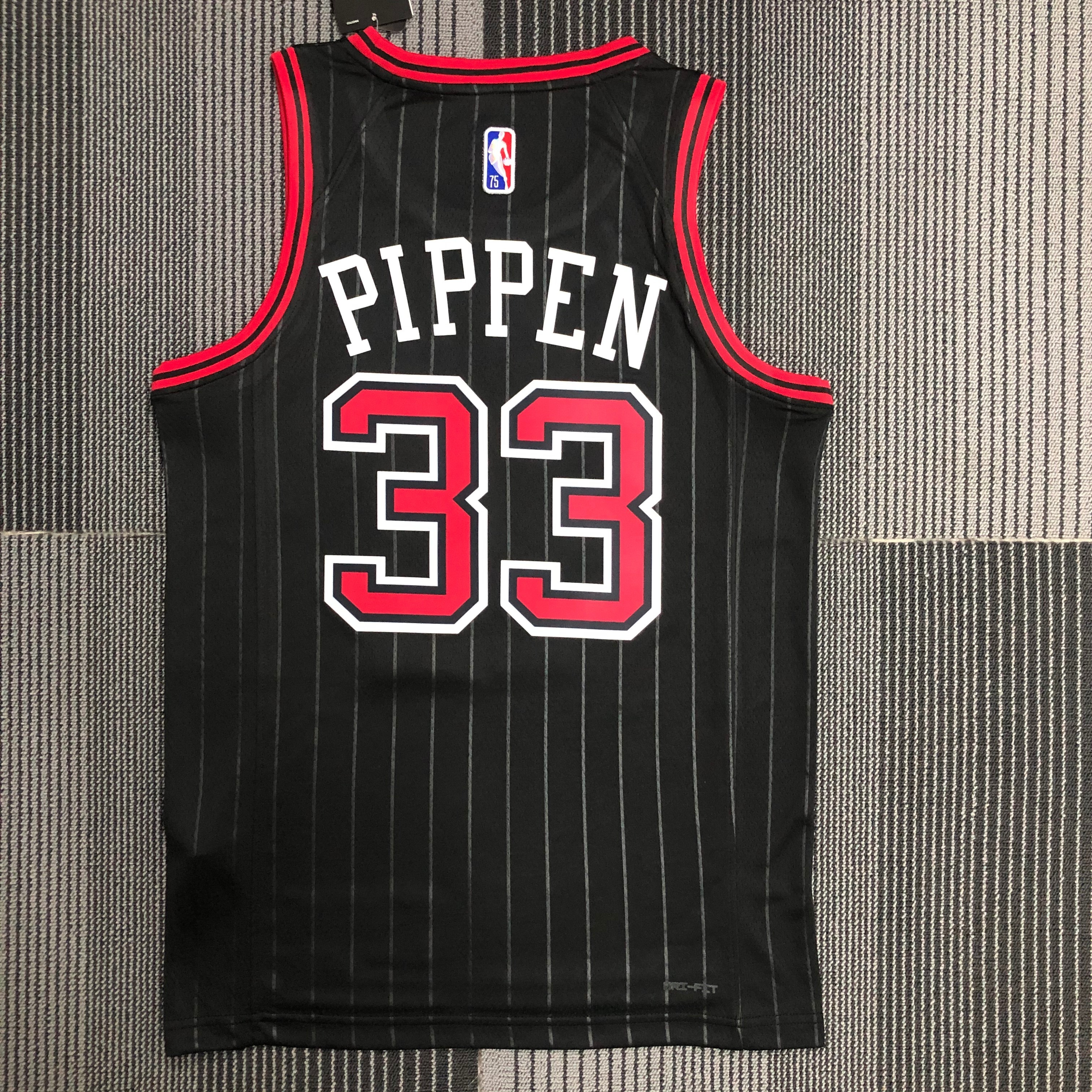 NBA Men 75th Anniversary Chicago Bulls Black with Jordan Logo #33 PIPPEN Jersey High Quality Name and Number Print - leoleo123123