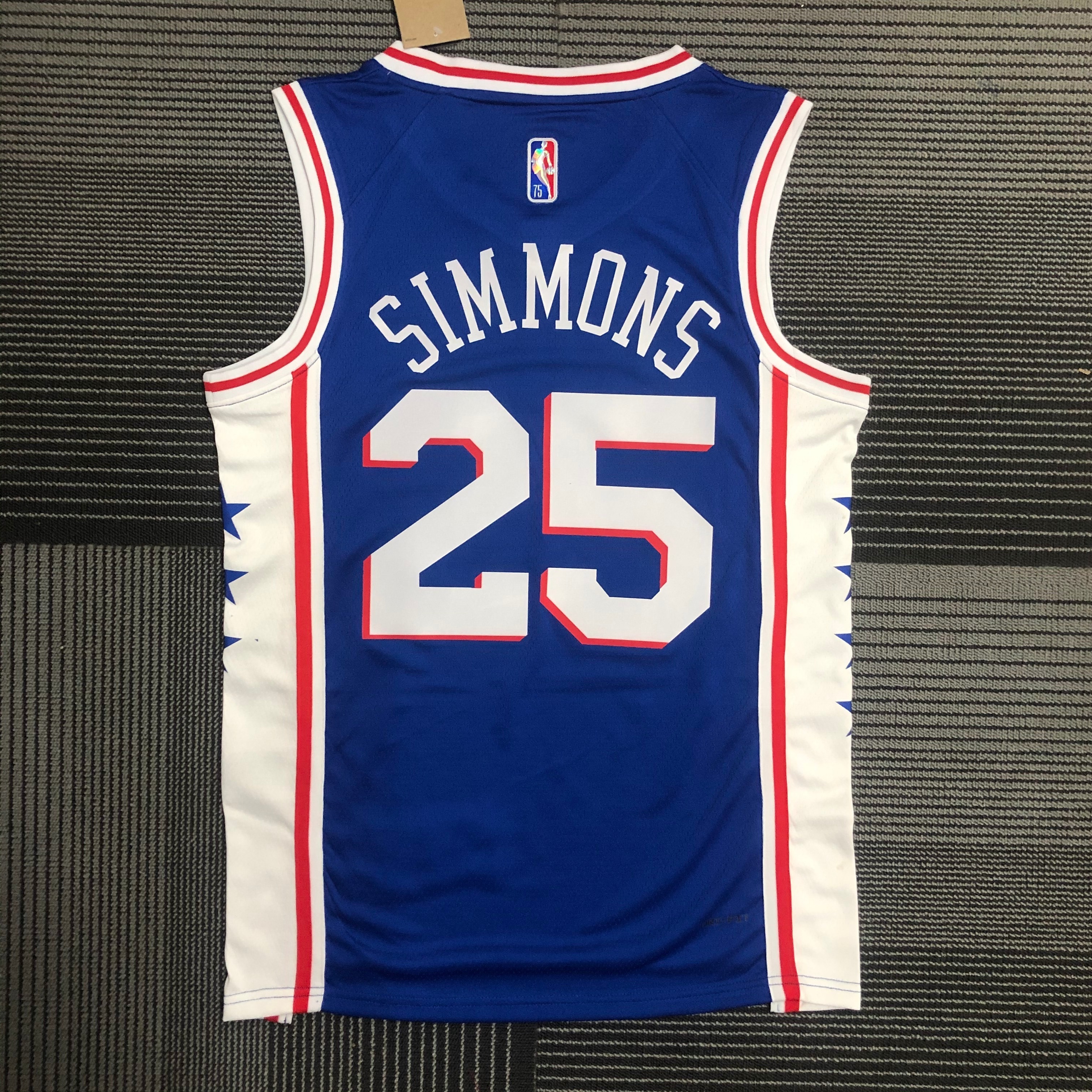 NBA Men 75th Anniversary Season 2022 Philadelphia 76ers Blue V-neck #25 SIMMONS Jersey High Quality Name and Number Print - leoleo123123