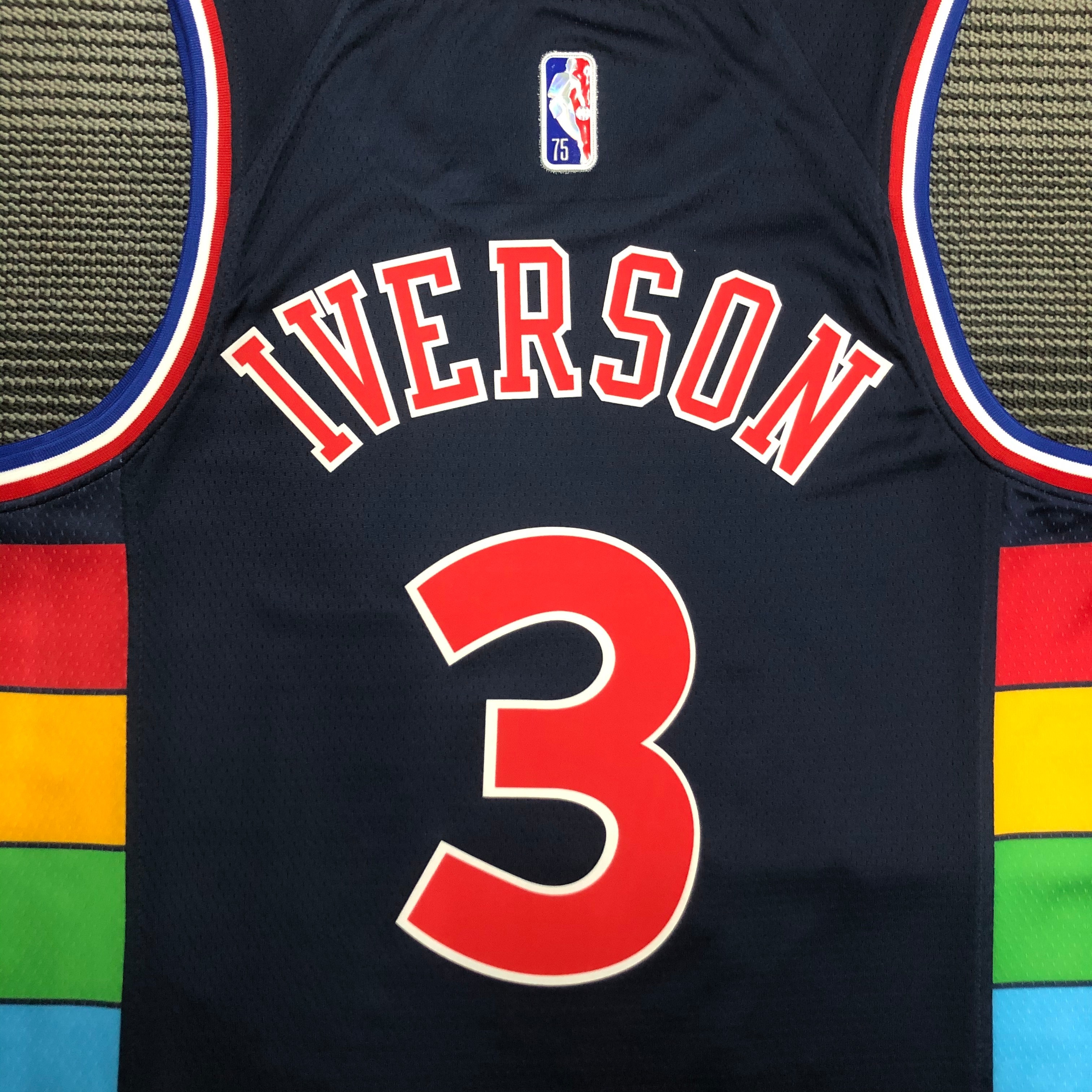 NBA Men 75th Anniversary Season 2022 Philadelphia 76ers Dark Blue #3 IVERSON Jersey High Quality Name and Number Print - leoleo123123