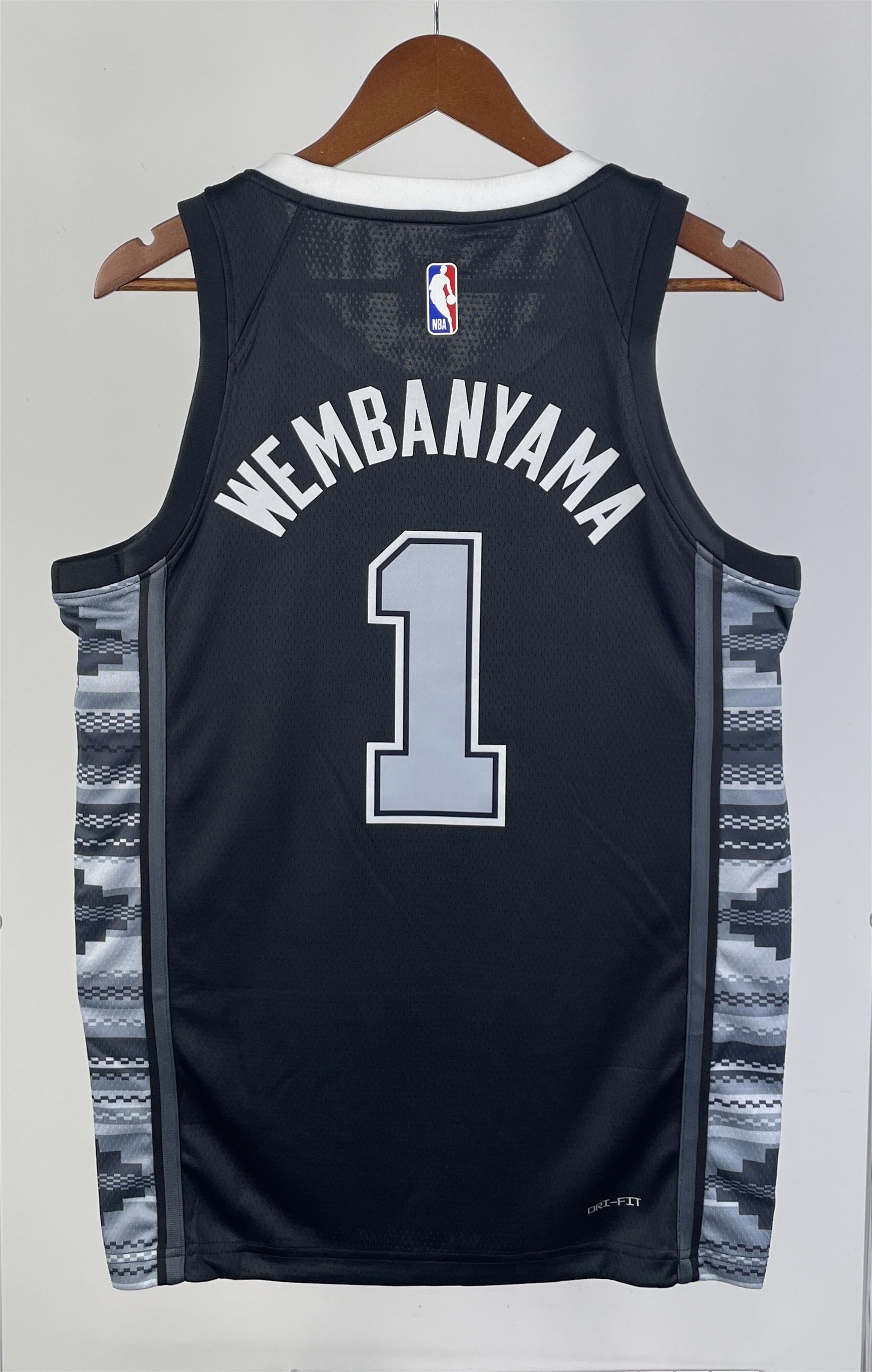 NBA Men Season 2023 San Antonio Spurs Black with Jordan Logo #1 WEMBANYAMA Jersey High Quality Name and Number Print - leoleo123123