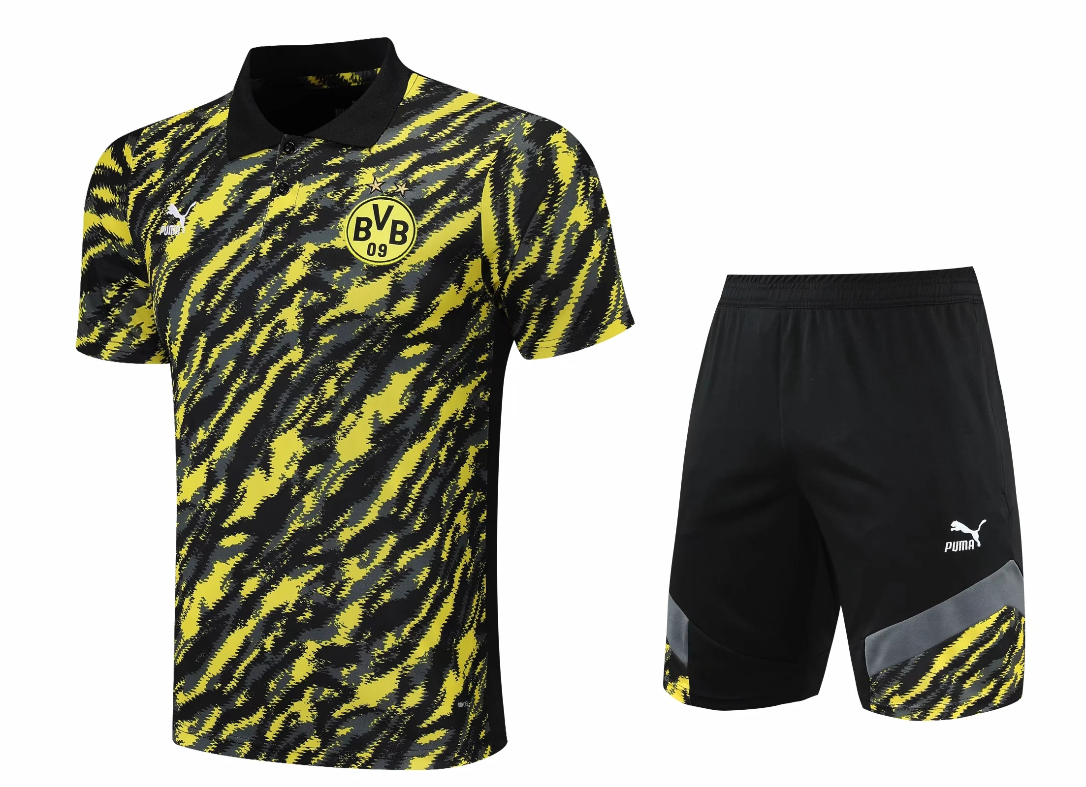 21-22 Dortmund Black Camouflage Polo Training Set--Short sleeve and Short Pant Training Tracksuit - leoleo123123