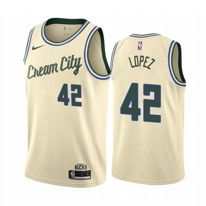 NBA Men Milwaukee Bucks Beige City #42 LOPEZ Jersey High Quality Name and Number Print - leoleo123123