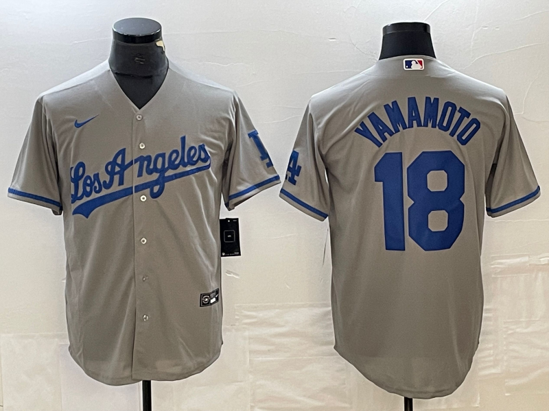 Los Angeles Dodgers YAMAMOTO #18 Grey Baseball Jersey - leoleo123123