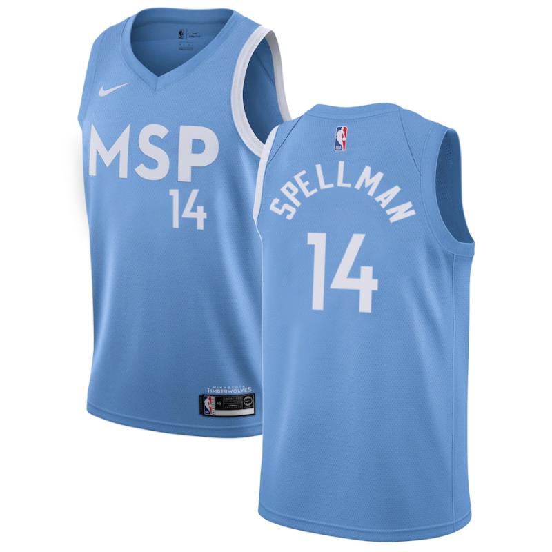 NBA Men Minnesota Timberwolves Light Blue City #14 SPELLMAN Jersey High Quality Name and Number Print - leoleo123123