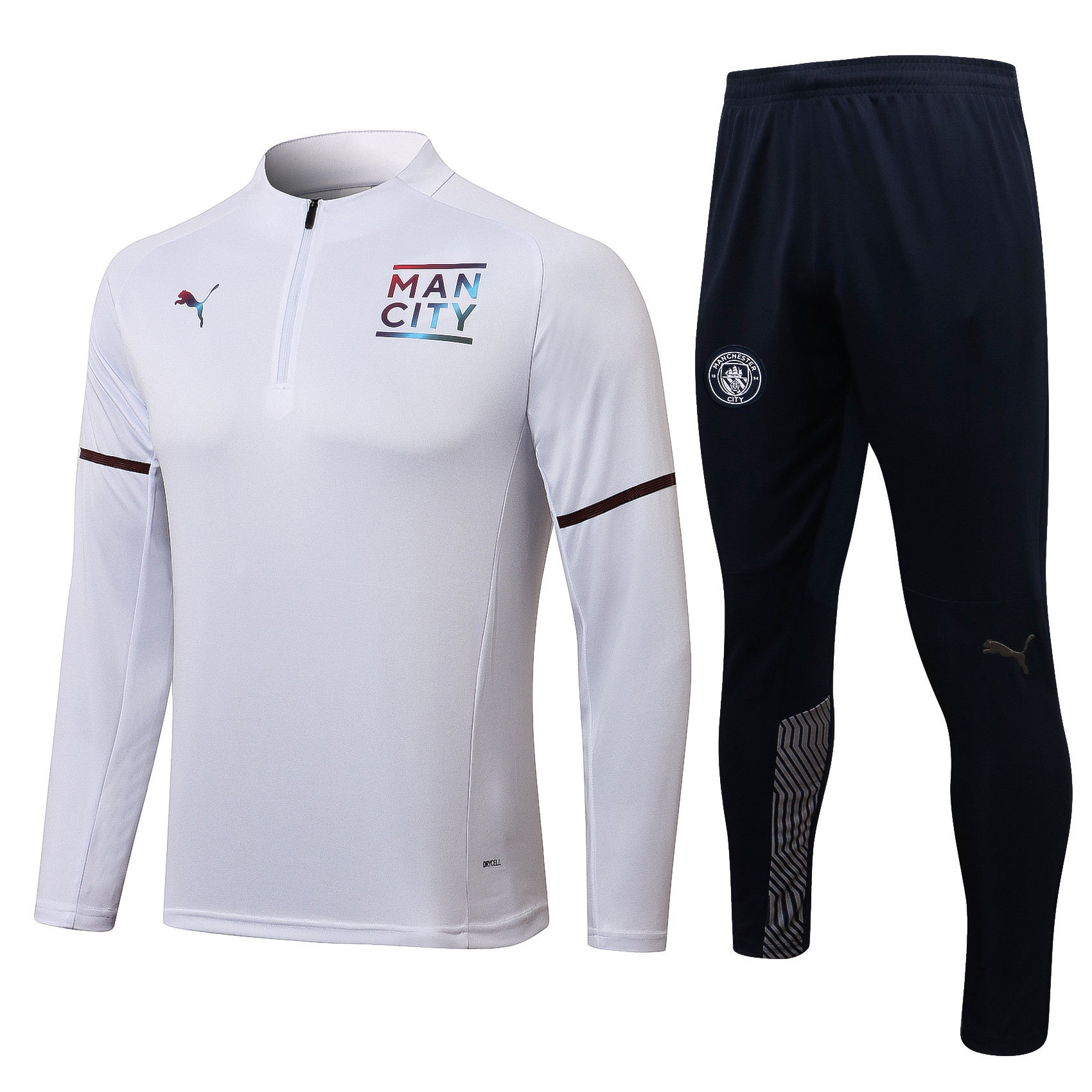 21/22 Man City White with Zipper Sweater Tracksuit Thai Quality - leoleo123123