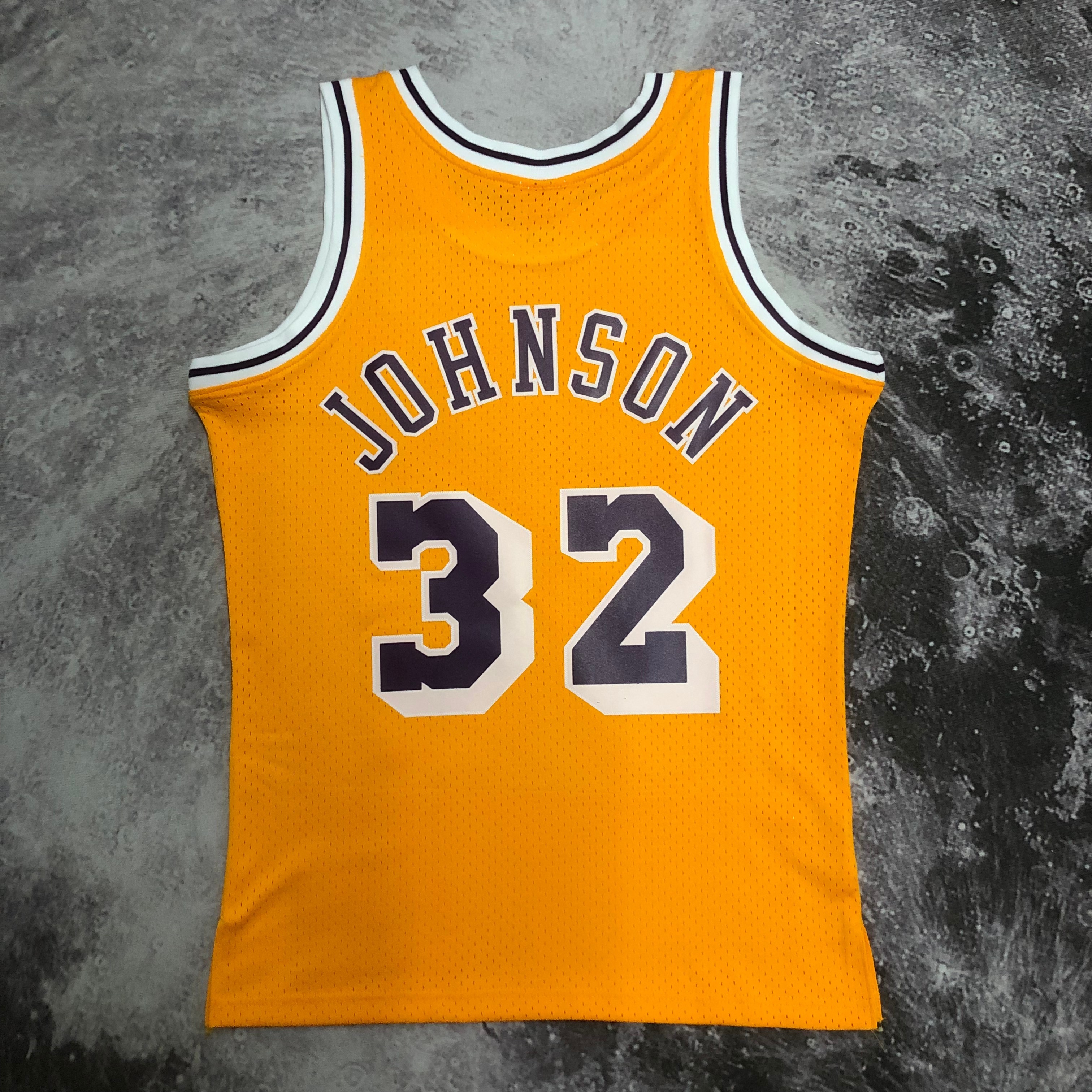 NBA Men Season 84-85 Los Angeles Lakers Yellow #32 JOHNSON Jersey High Quality Name and Number Print - leoleo123123