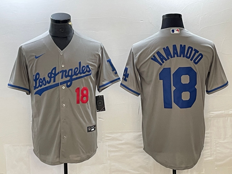 Los Angeles Dodgers YAMAMOTO #18 Grey Baseball Jersey - leoleo123123
