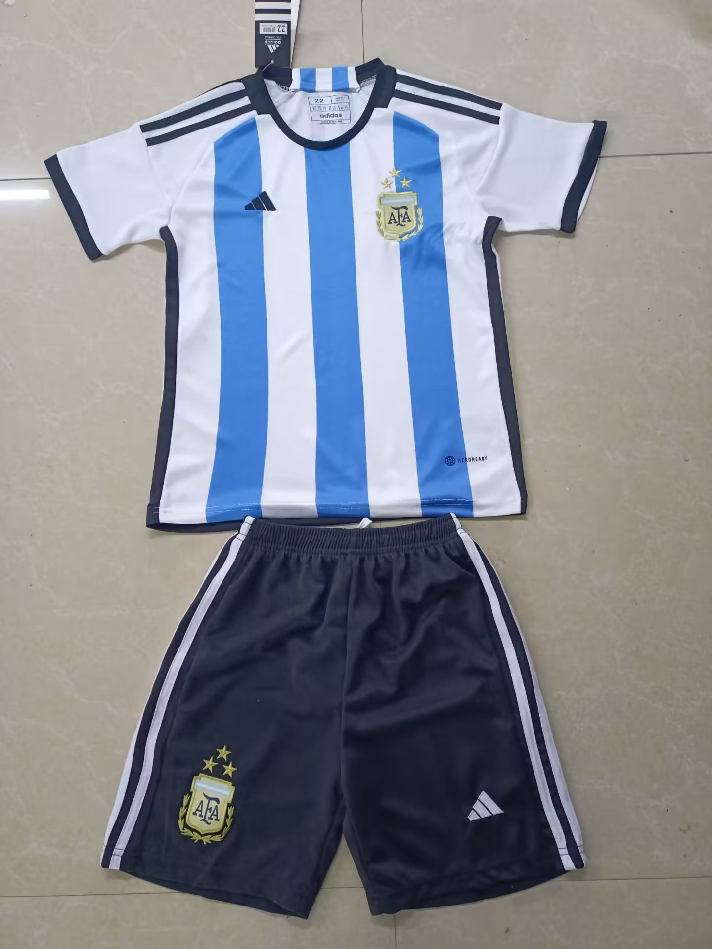 22/23 Argentina Home Kids With 3 Stars - leoleo123123