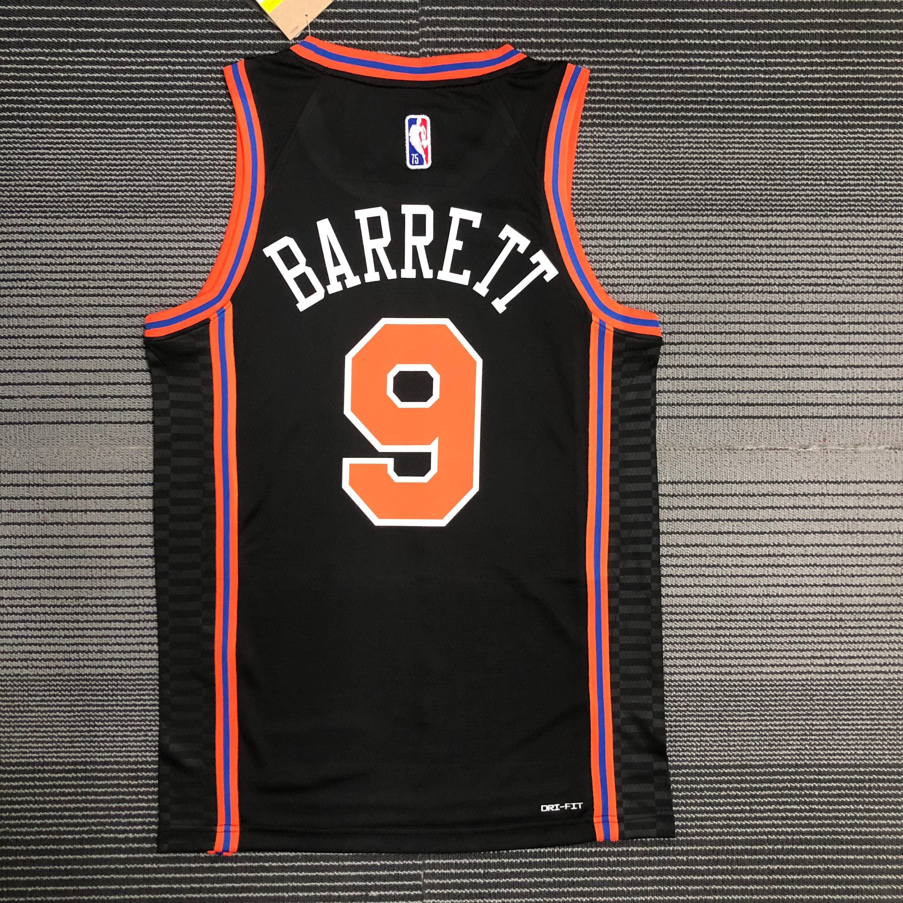 NBA Men 75th Anniversary Season 2022 New York Knicks Black #9 BARRETT Jersey High Quality Name and Number Print - leoleo123123