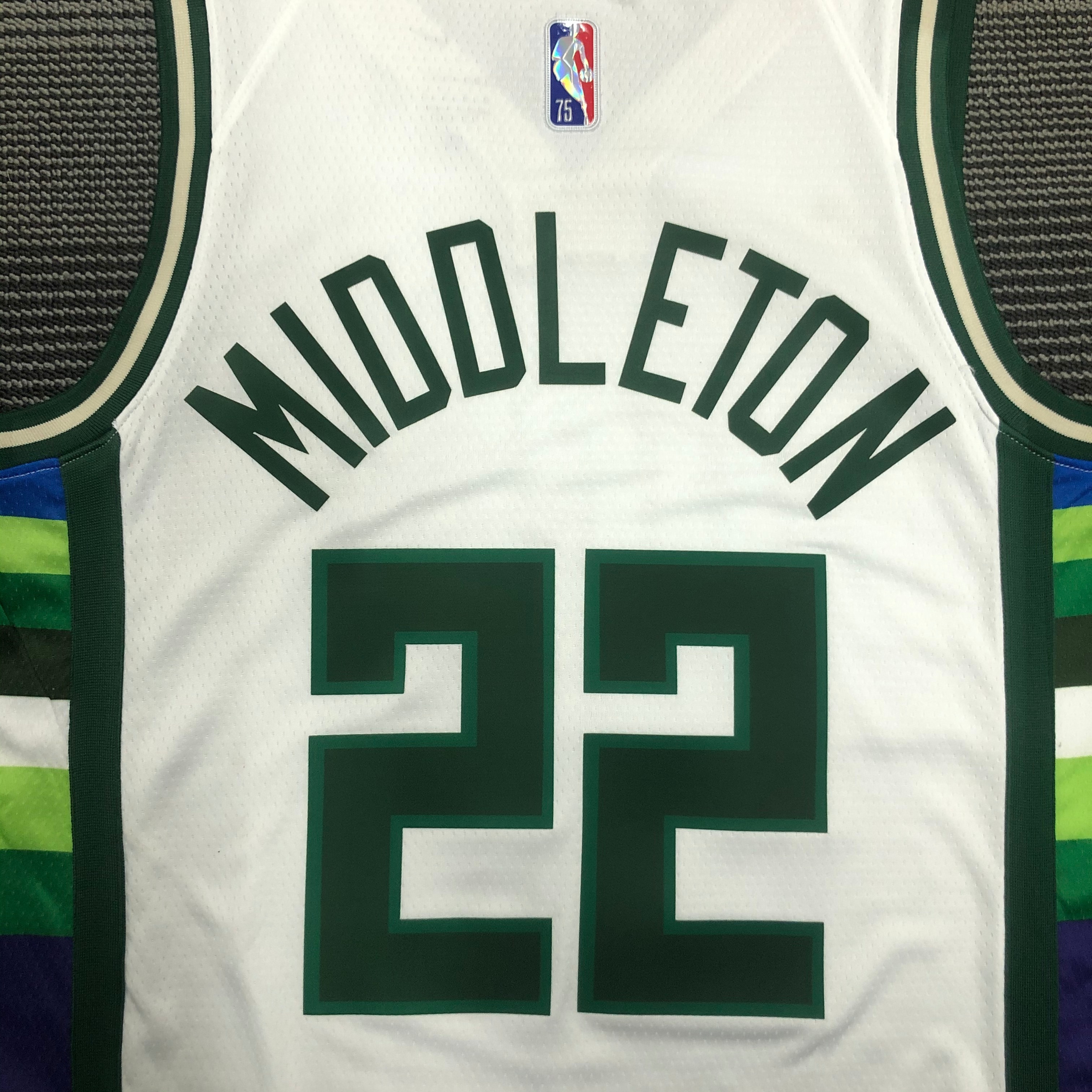 NBA Men 75th Anniversary Season 2022 Milwaukee Bucks White #22 MIDDLETON Jersey High Quality Name and Number Print - leoleo123123