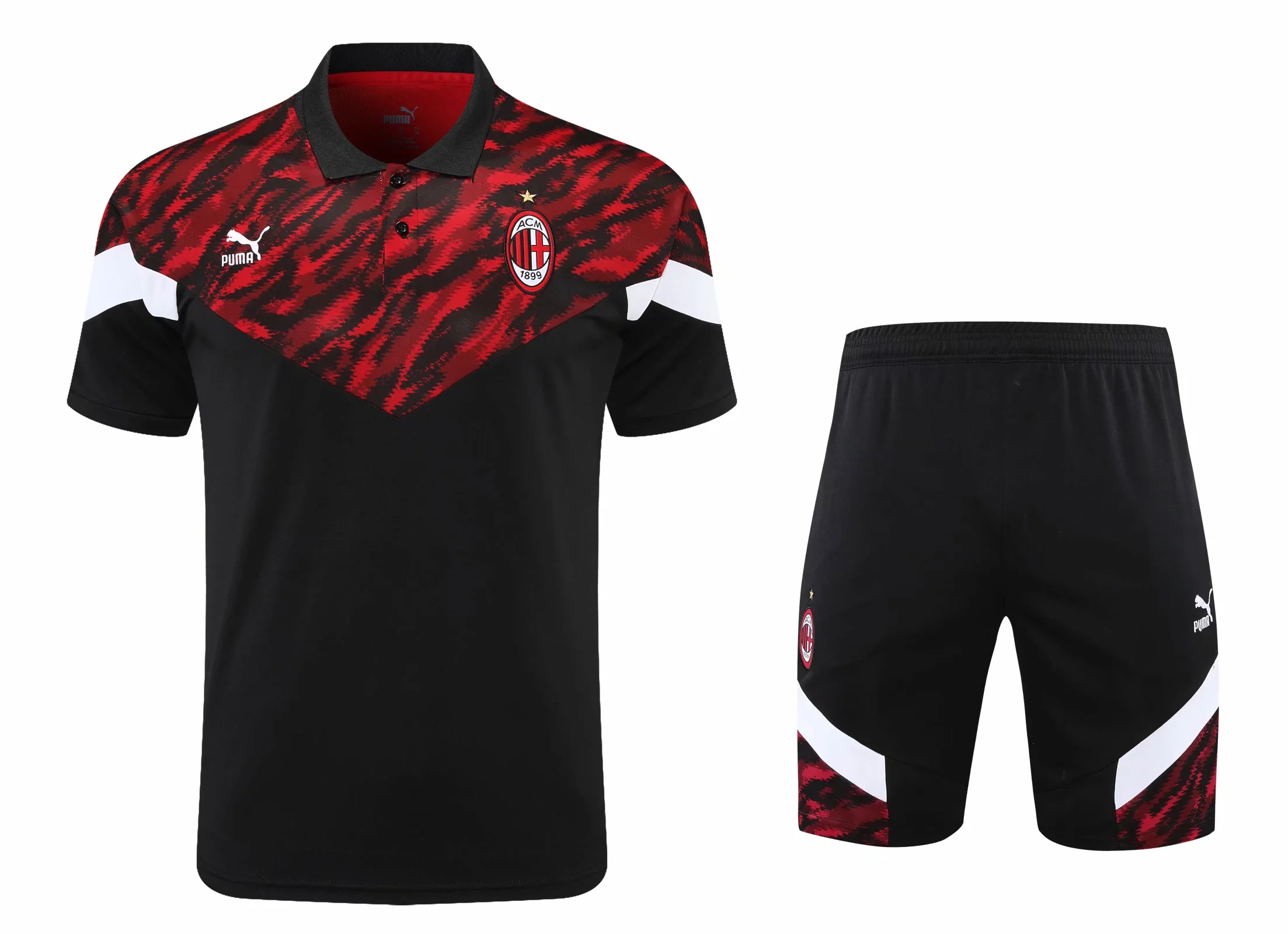 21-22 AC Milan Black Polo Training Set--Short Sleeve and Short Pant Training Tracksuit - leoleo123123