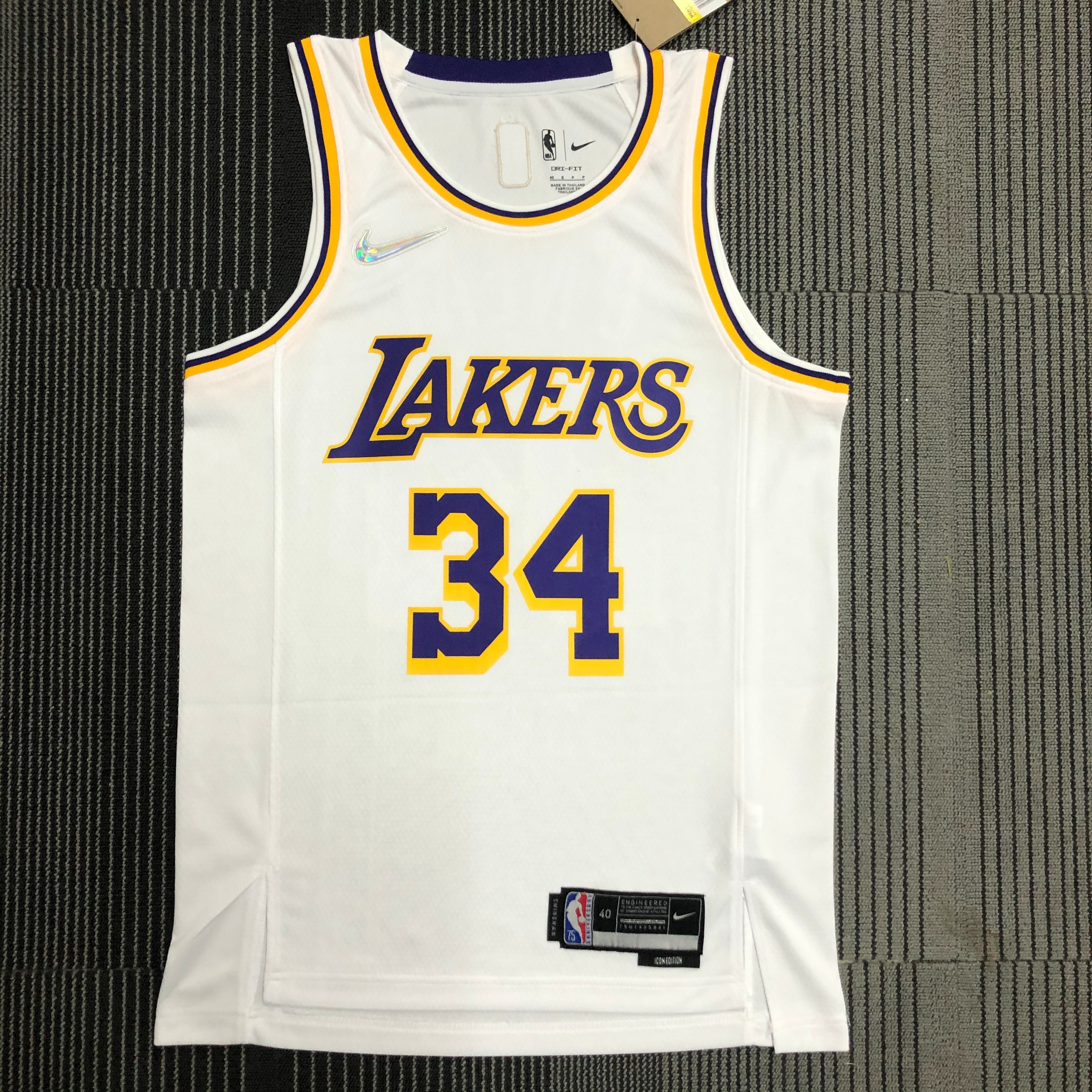 NBA 75th Anniversary Los Angeles Lakers White Round Neck #34 O'NEAL Jersey High Quality Name and Number Print - leoleo123123