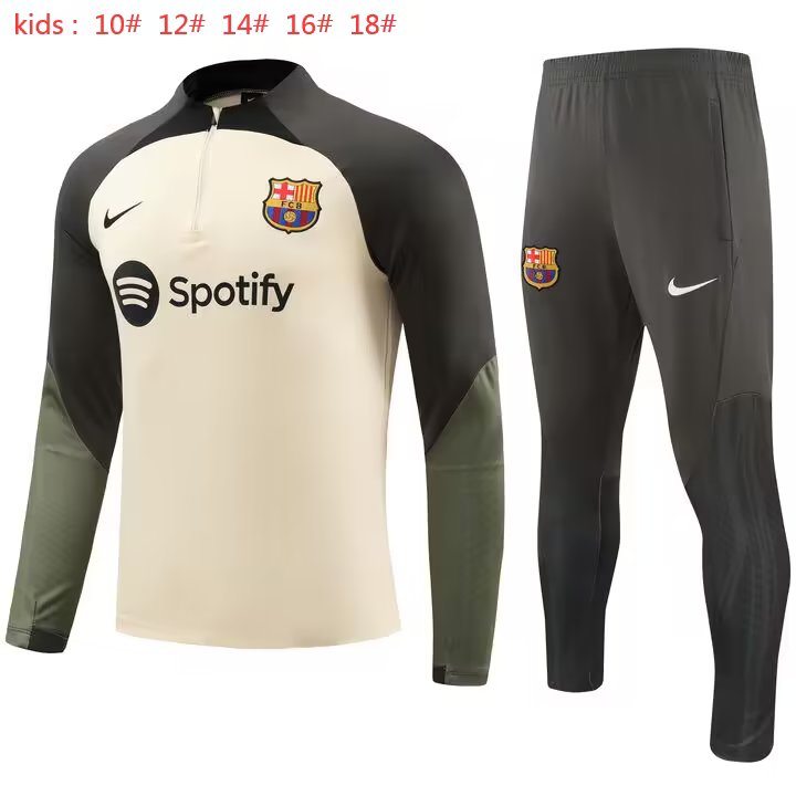 23/24 Barcelona Kids Beige Sweater Tracksuit Thai Quality - leoleo123123