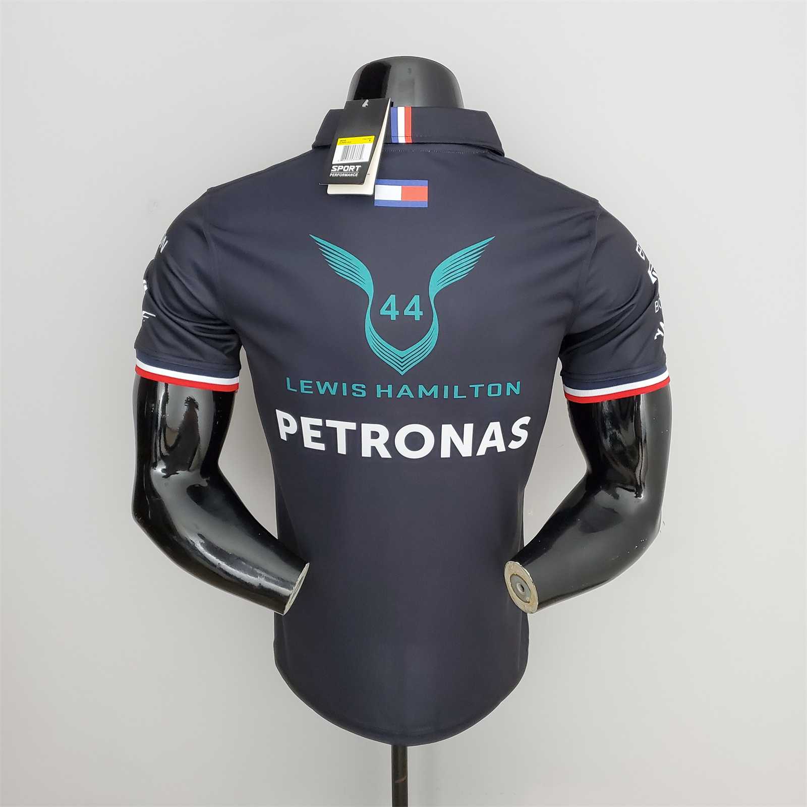 2022 Mercedes F1 Team POLO T-Shirt Black with number 44 - leoleo123123