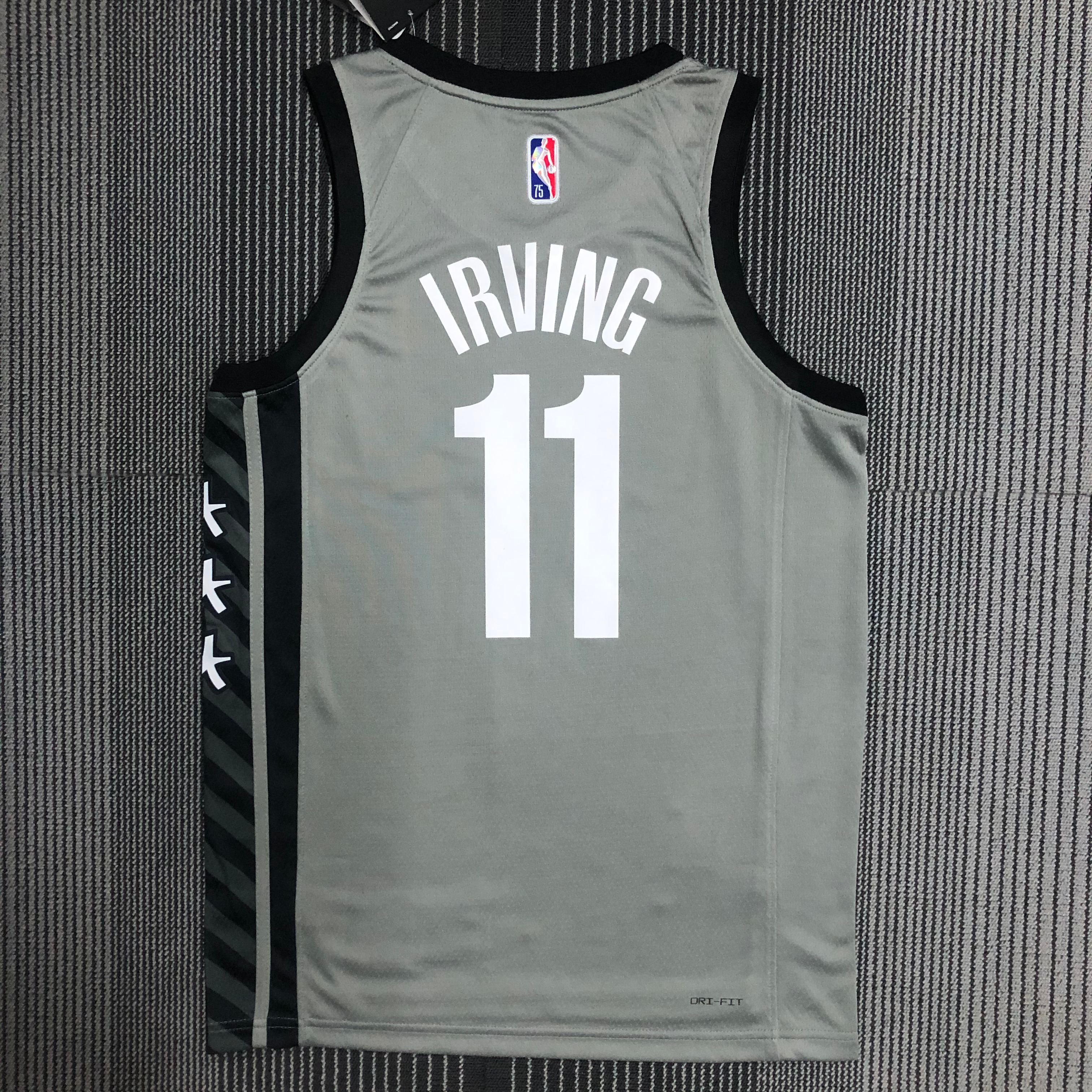 NBA Men 75th Anniversary Brooklyn Nets Grey with Jordan Logo #11 IRVING Jersey High Quality Name and Number Print - leoleo123123