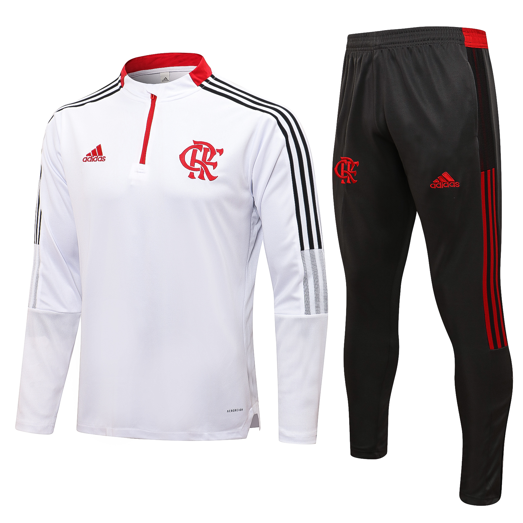 21-22 Flamengo White with Zipper Sweater Tracksuit Thai Quality - leoleo123123