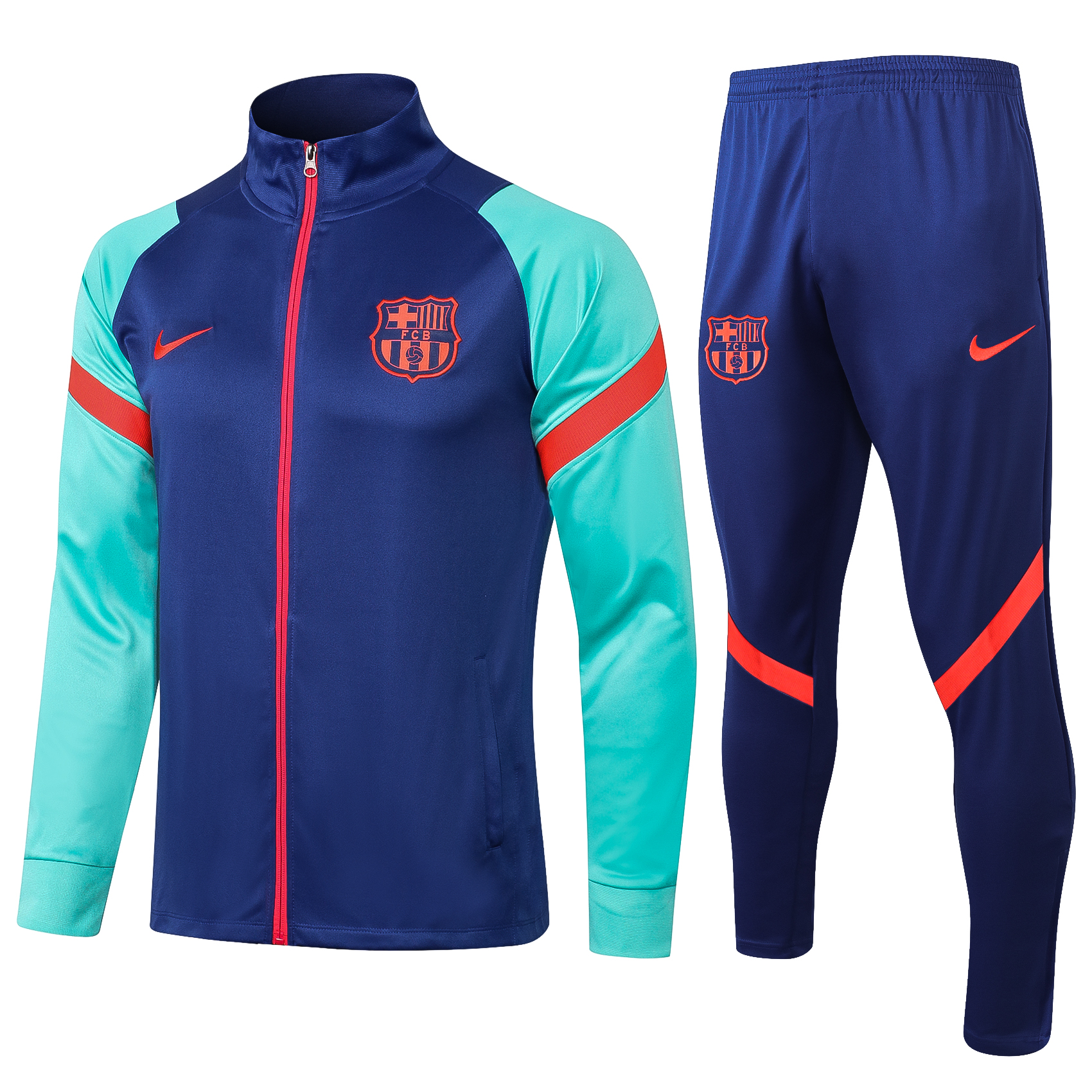 21/22 Barcelona Blue Jacket with Green Sleeves Tracksuit Thai Quality - leoleo123123
