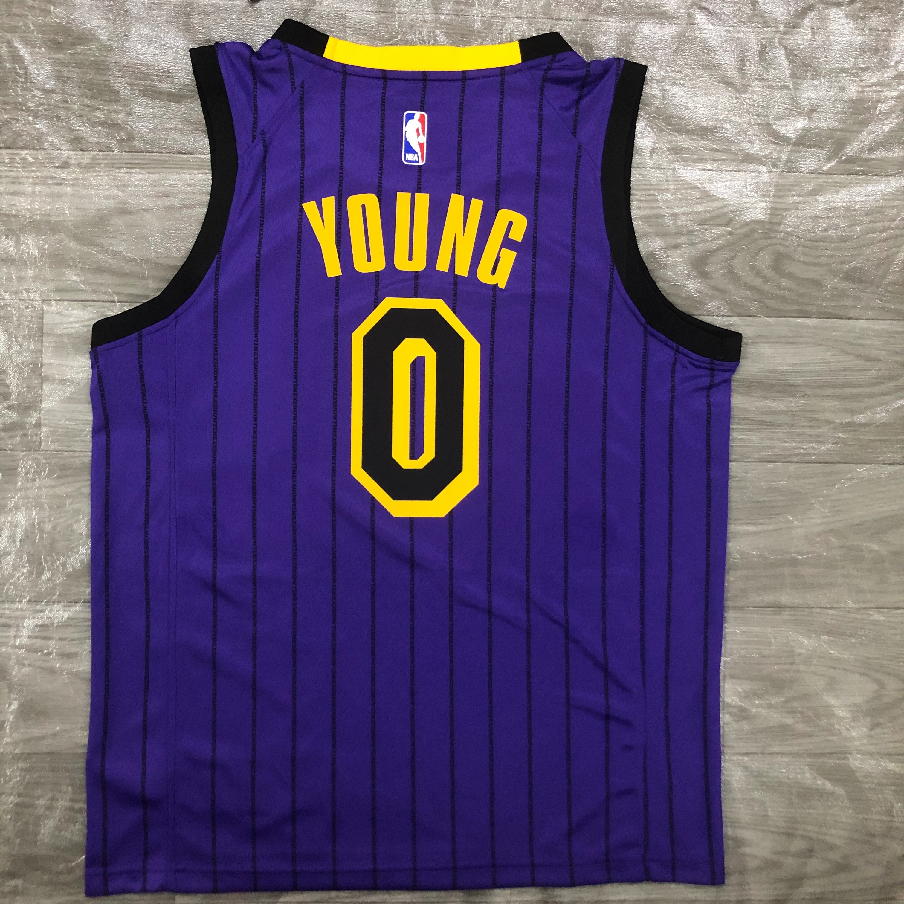 NBA Men Los Angeles Lakers Retro Purple with Black Lines #0 YOUNG Round Neck Jersey High Quality Name and Number Print - leoleo123123