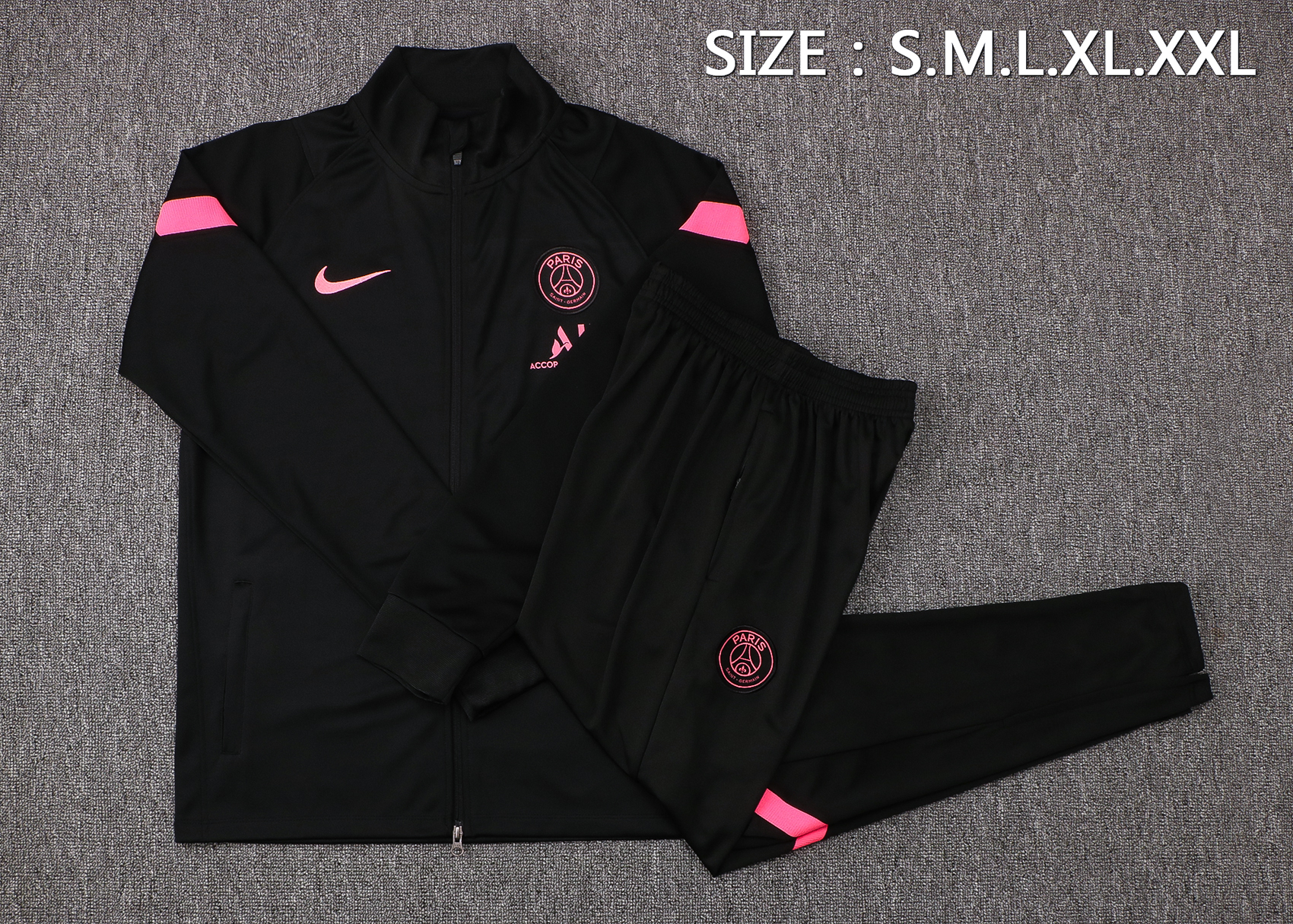 21-22 PSG Black with Pink Logo and High Collar Tracksuit Thai Quality - leoleo123123