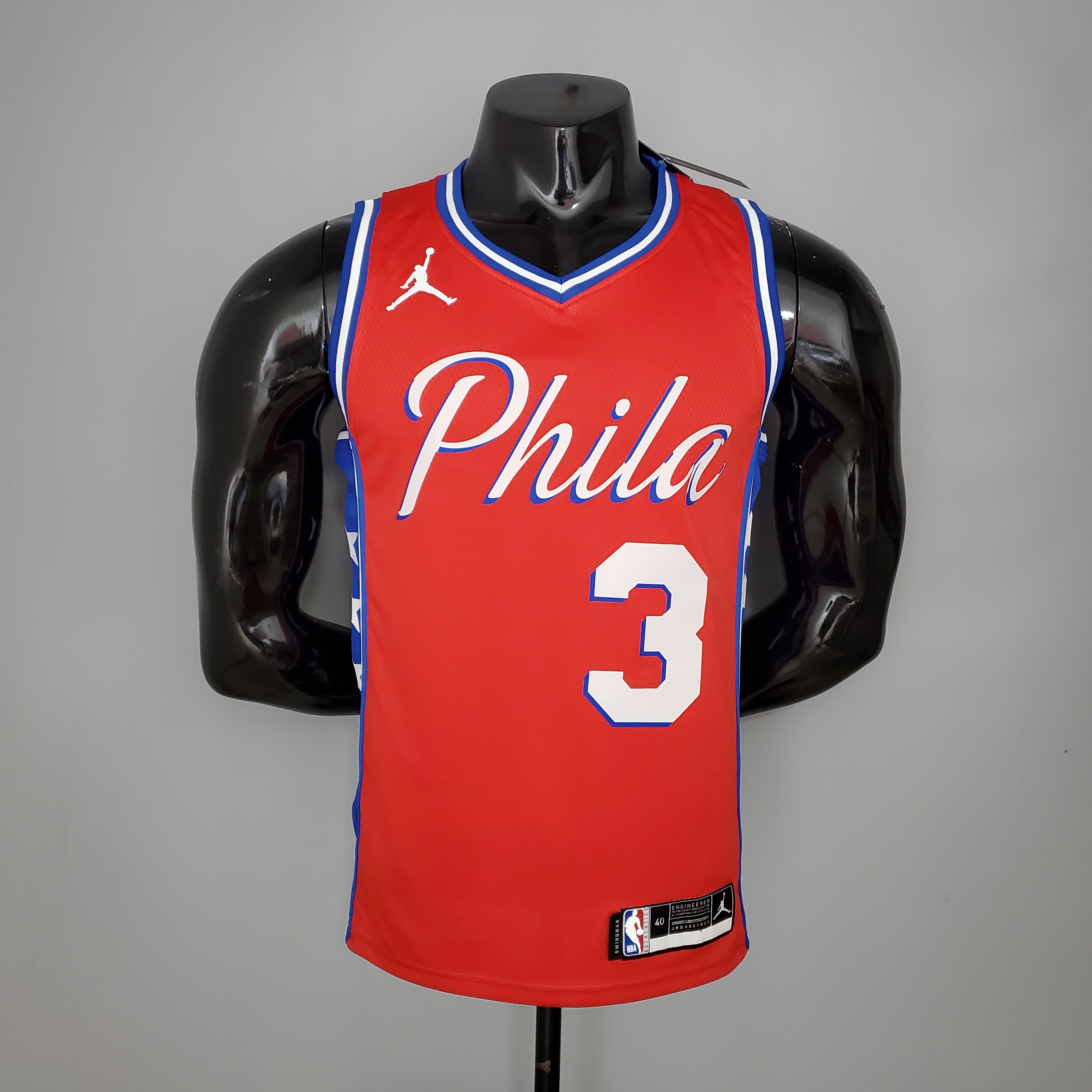 NBA Men Season 2021 Philadelphia 76ers Red #3 IVERSON Jersey with Jordan Logo High Quality Name and Number Print - leoleo123123