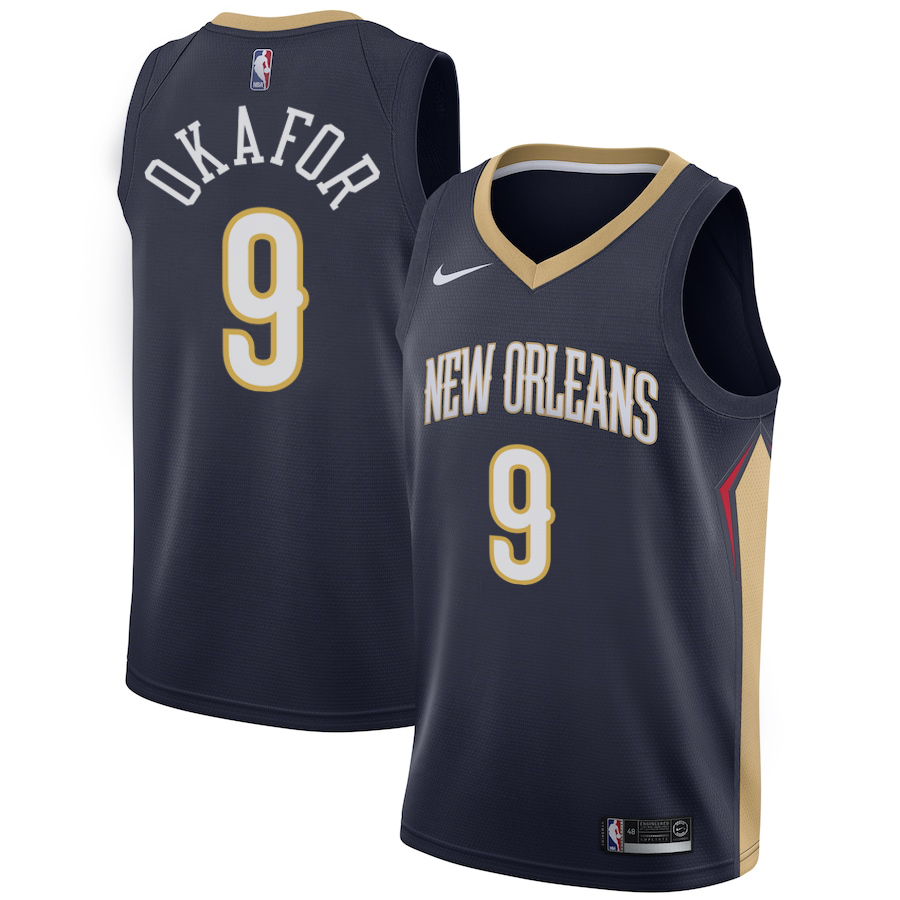 NBA Men New Orleans Pelicans Dark Blue #9 OKAFOR Jersey High Quality Name and Number Print - leoleo123123