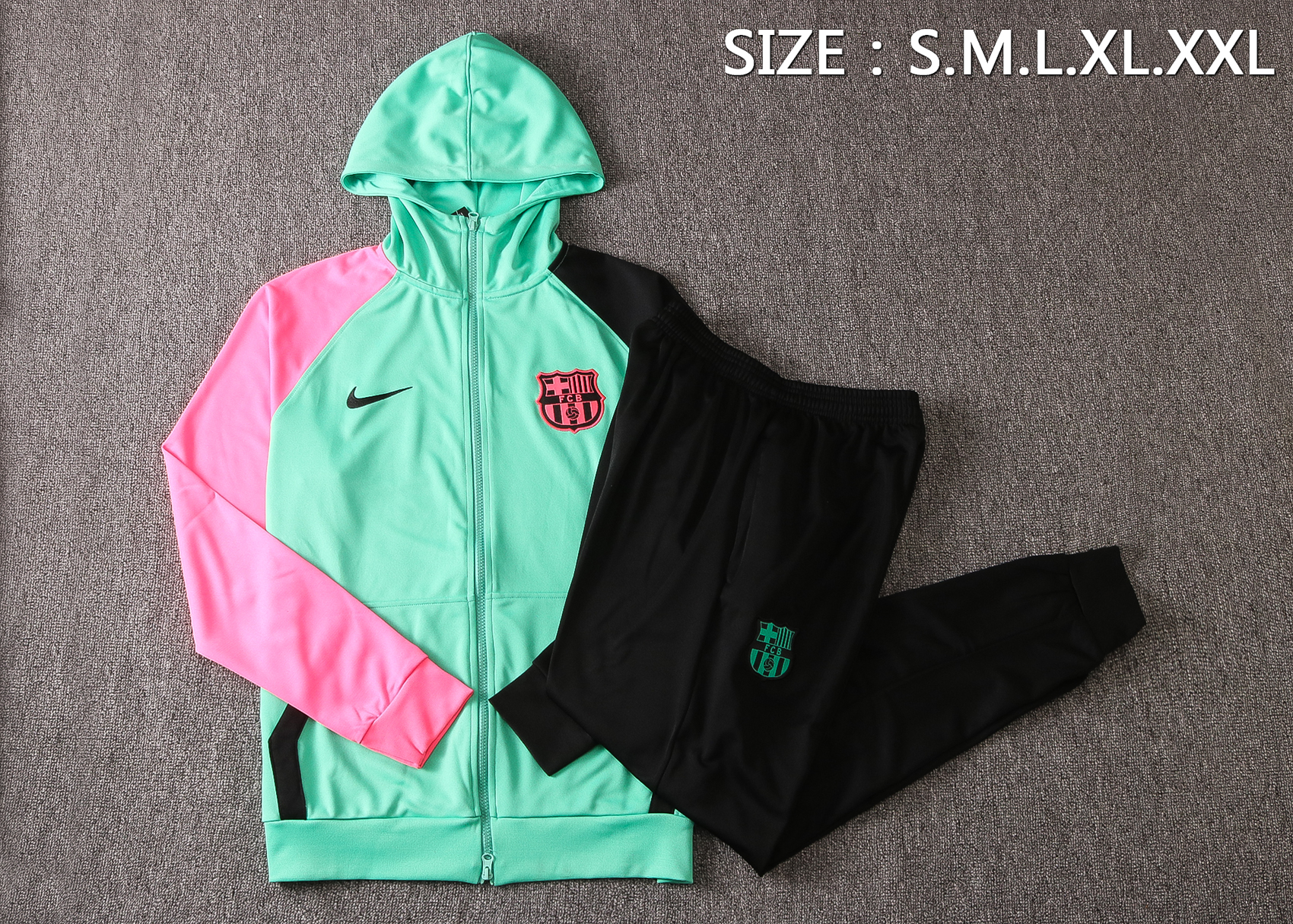 20-21 Barcelona Green with Black & Pink Sleeves Jacket Tracksuit Thai Quality - leoleo123123
