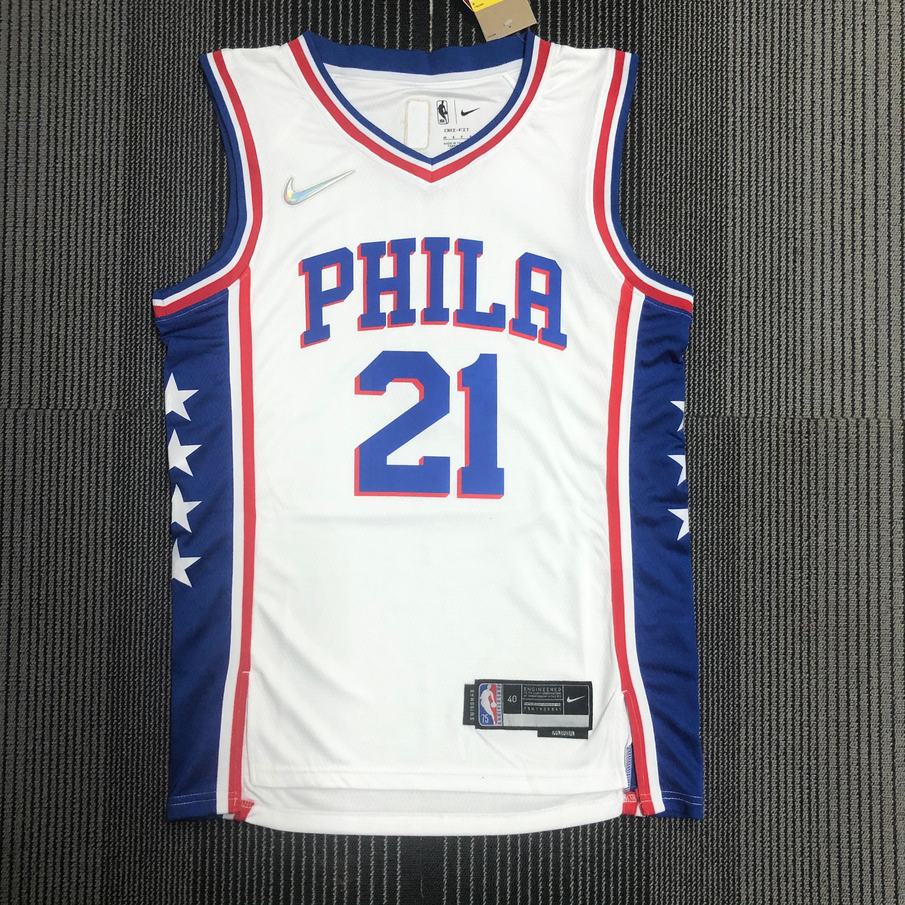 NBA Men 75th Anniversary Season 2022 Philadelphia 76ers White V-neck #21 EMBIID Jersey High Quality Name and Number Print - leoleo123123