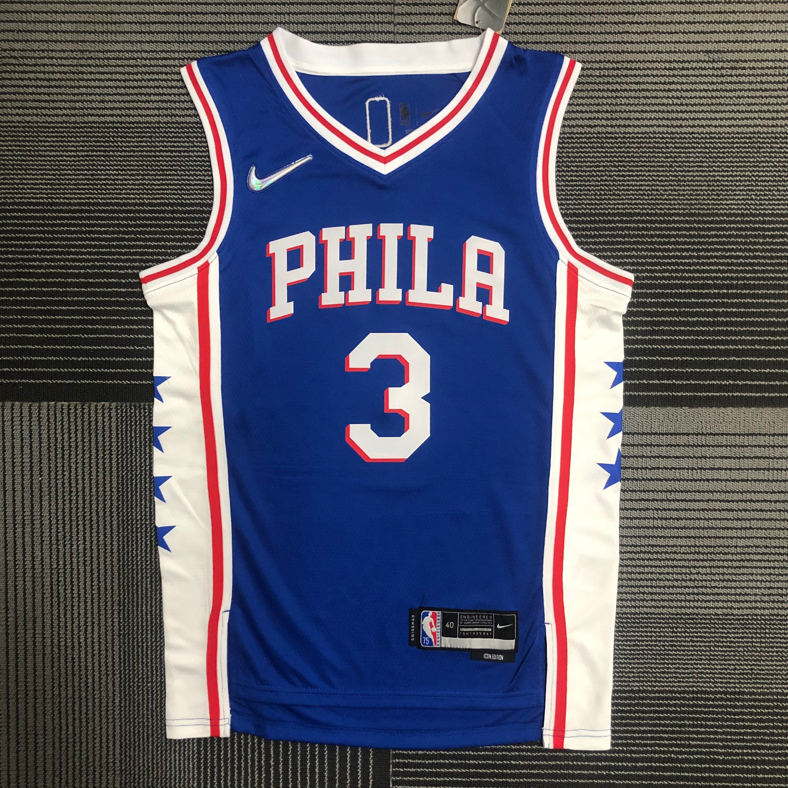 NBA Men 75th Anniversary Season 2022 Philadelphia 76ers Blue V-neck #3 IVERSON Jersey High Quality Name and Number Print - leoleo123123