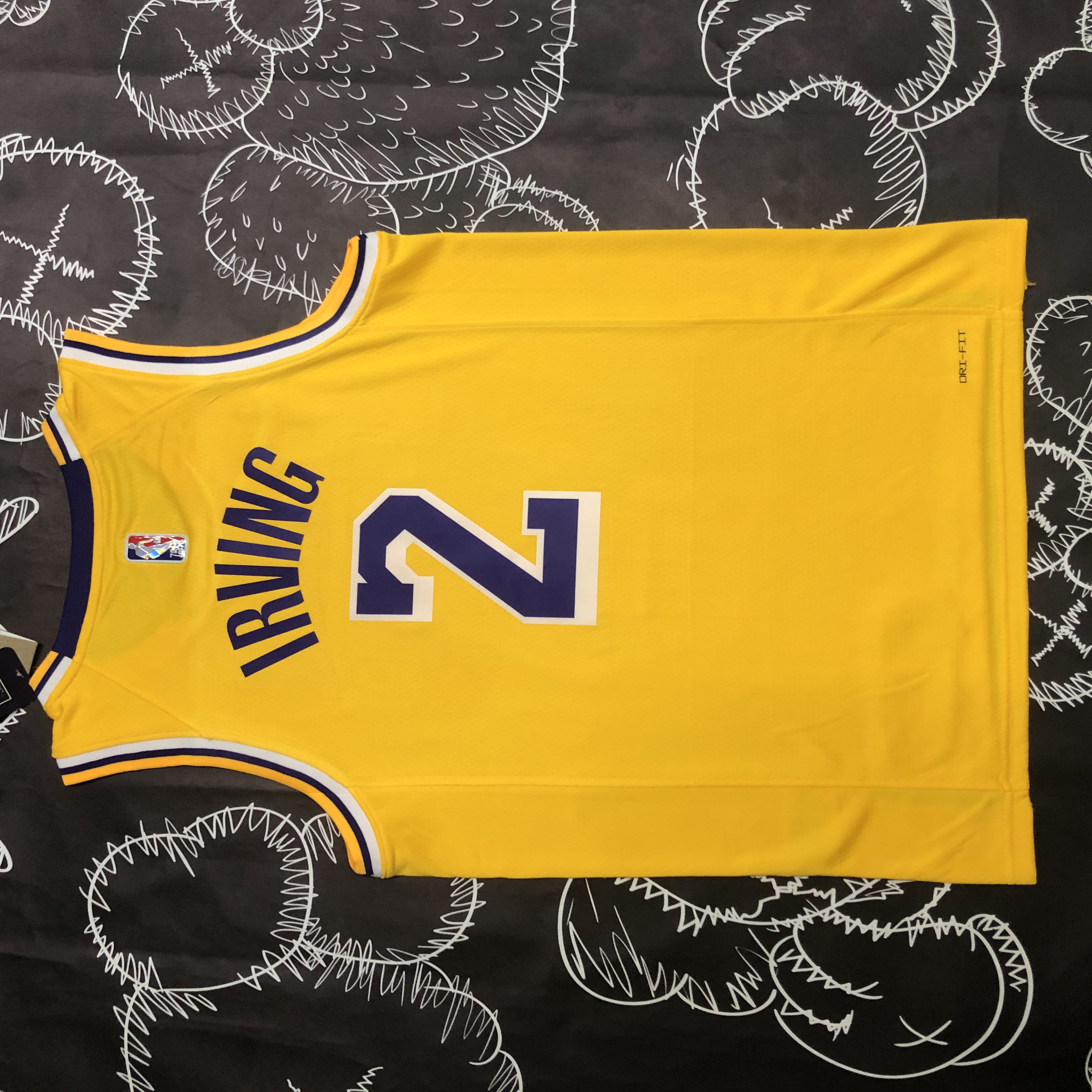 NBA 75th Anniversary Los Angeles Lakers Yellow Round Neck #2 IRVING Jersey High Quality Name and Number Print - leoleo123123