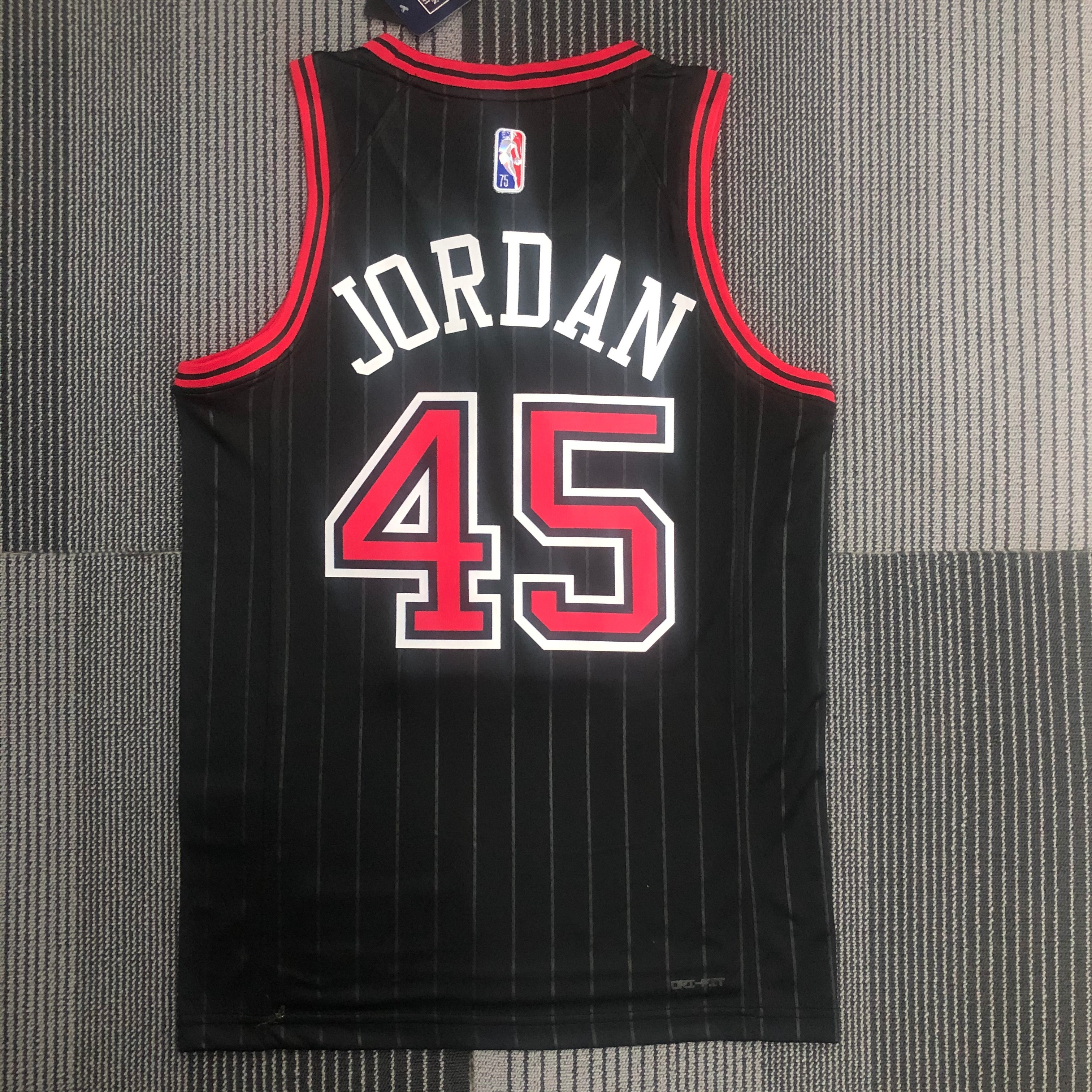 NBA Men 75th Anniversary Chicago Bulls Black with Jordan Logo #45 JORDAN Jersey High Quality Name and Number Print - leoleo123123