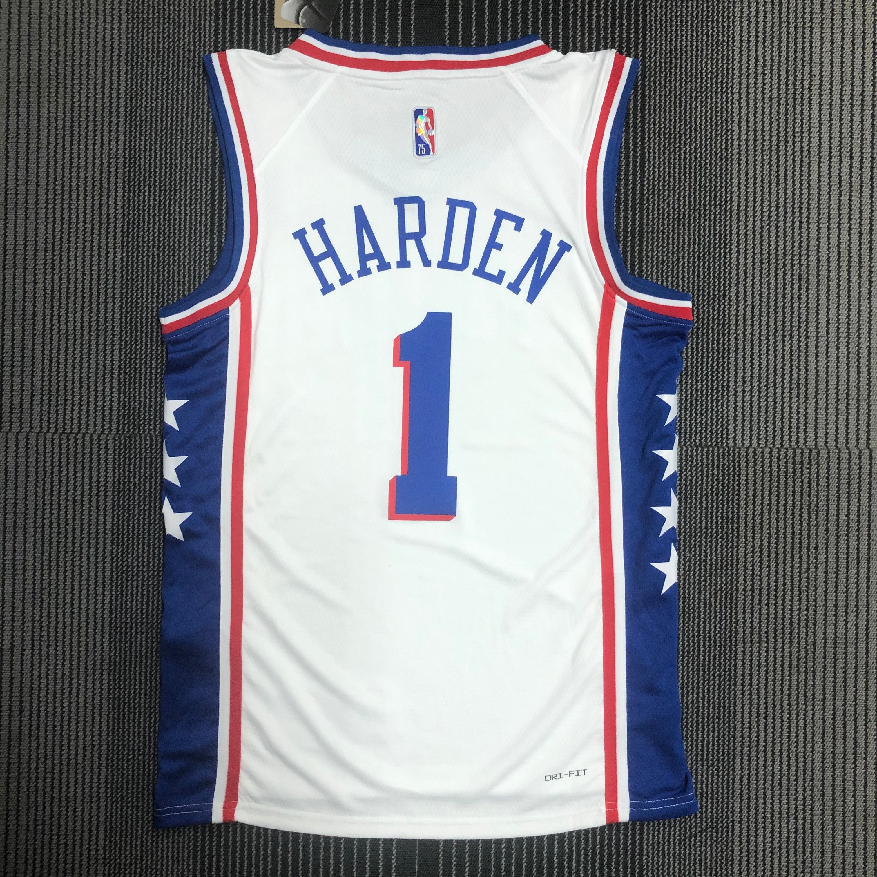 NBA Men 75th Anniversary Season 2022 Philadelphia 76ers White V-neck #1 HARDEN Jersey High Quality Name and Number Print - leoleo123123