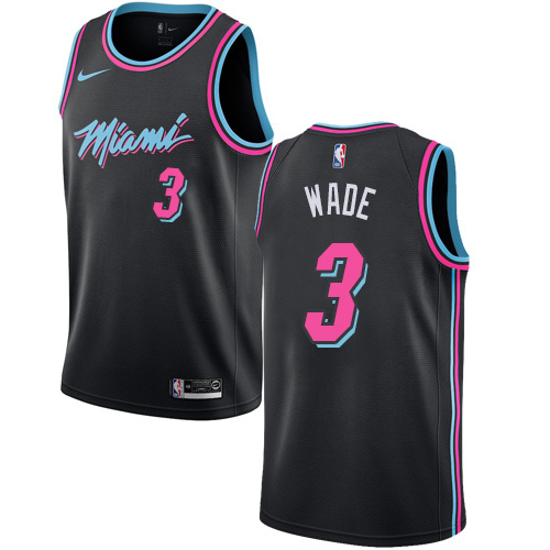 NBA Men Miami Heat Black City #3 WADE Jersey High Quality Name and Number Print - leoleo123123