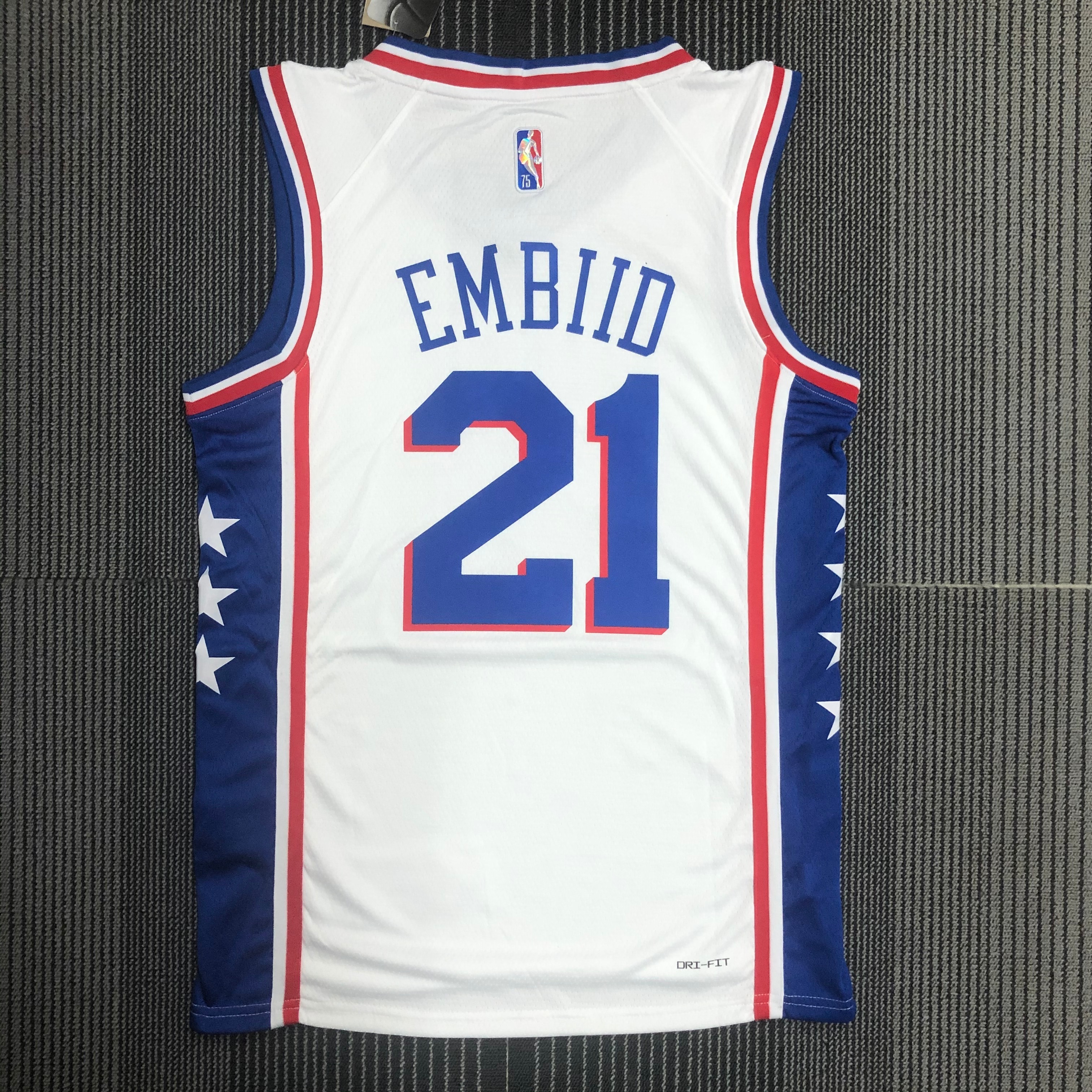 NBA Men 75th Anniversary Season 2022 Philadelphia 76ers White V-neck #21 EMBIID Jersey High Quality Name and Number Print - leoleo123123