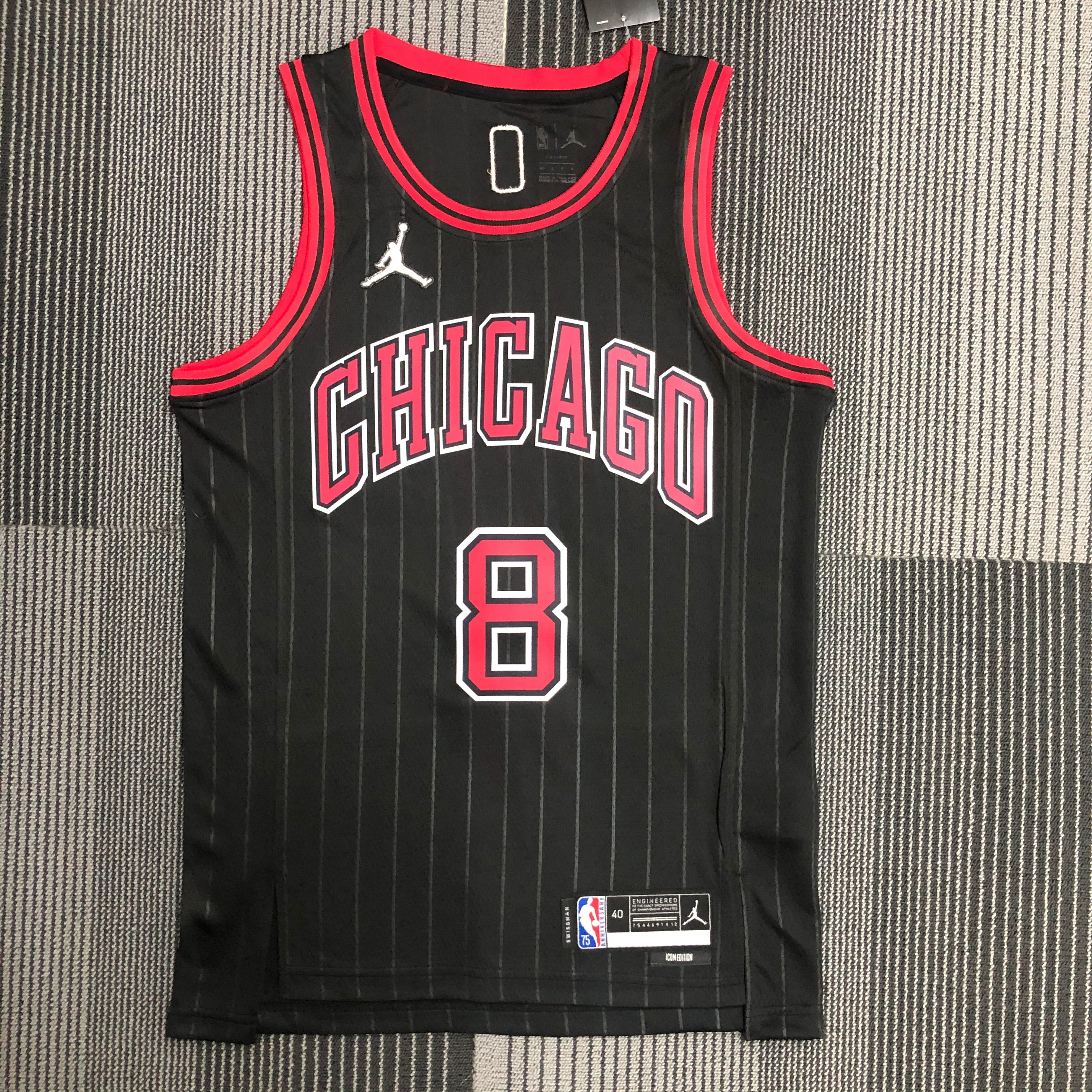 NBA Men 75th Anniversary Chicago Bulls Black with Jordan Logo #8 LAVINE Jersey High Quality Name and Number Print - leoleo123123