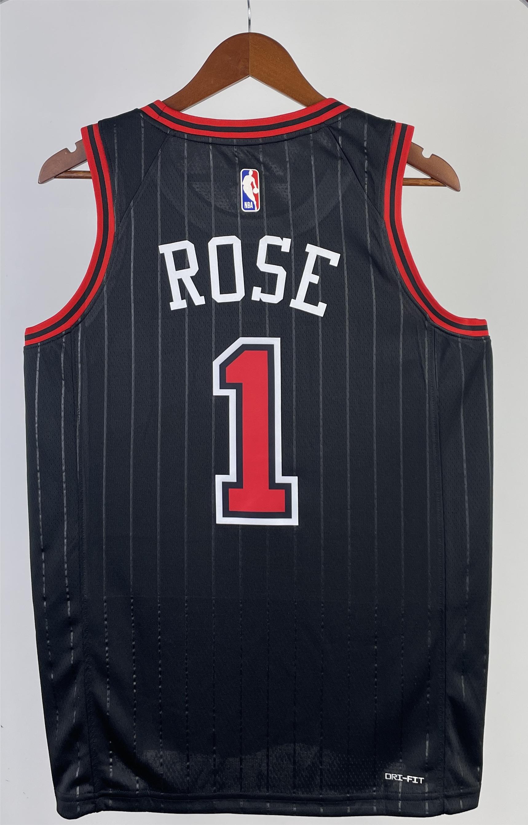NBA Men 2023 Chicago Bulls Black with Jordan Logo #1 ROSE Jersey High Quality Name and Number Print - leoleo123123