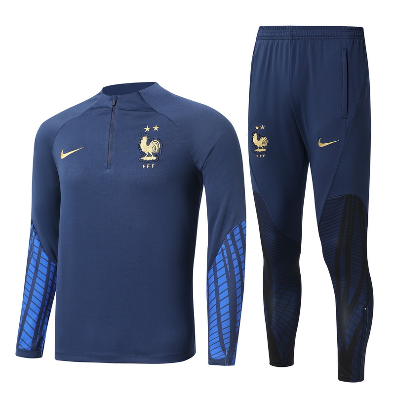 22/23 France Blue with Zipper Sweater Tracksuit Thai Quality - leoleo123123