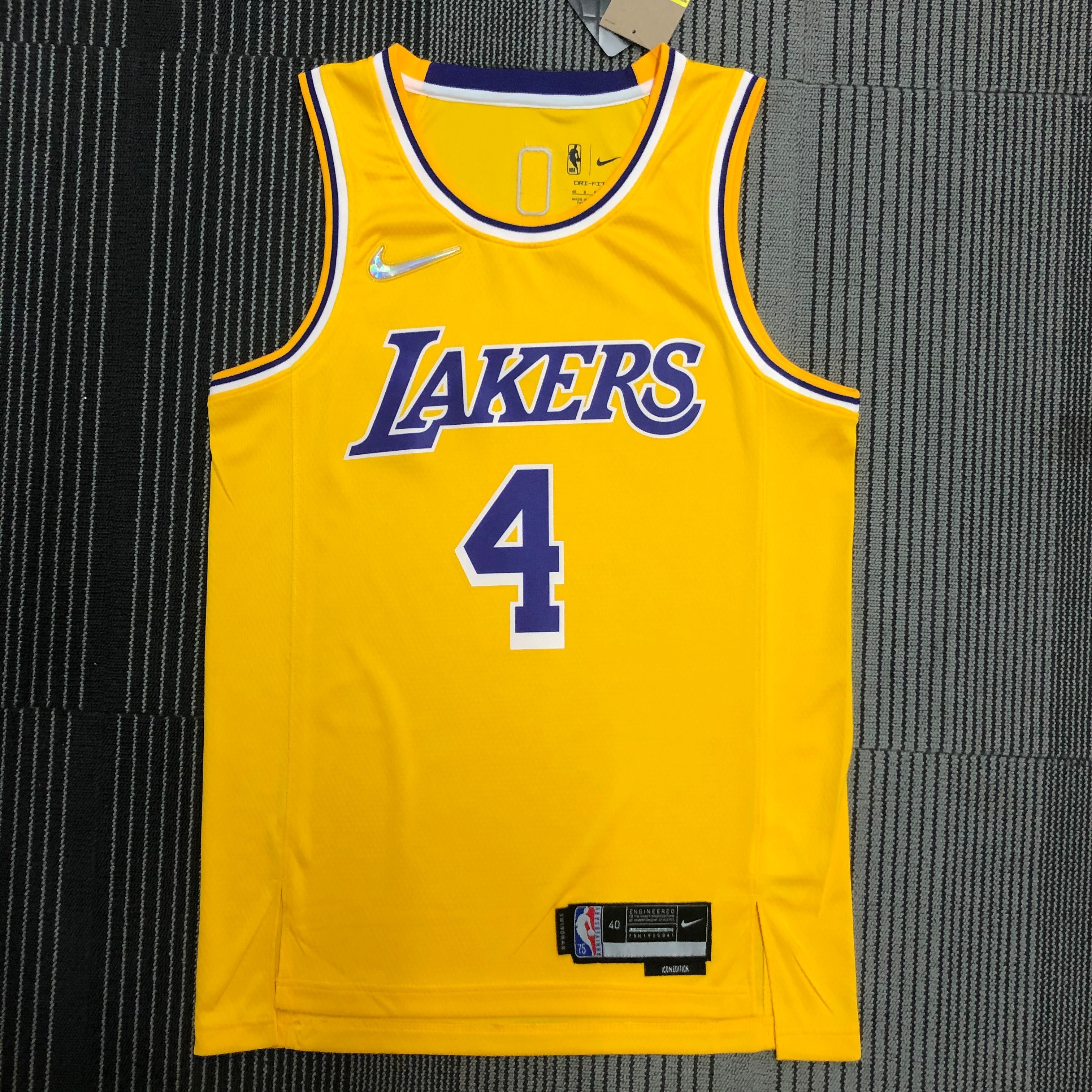 NBA 75th Anniversary Los Angeles Lakers Yellow Round Neck #4 RONDO Jersey High Quality Name and Number Print - leoleo123123