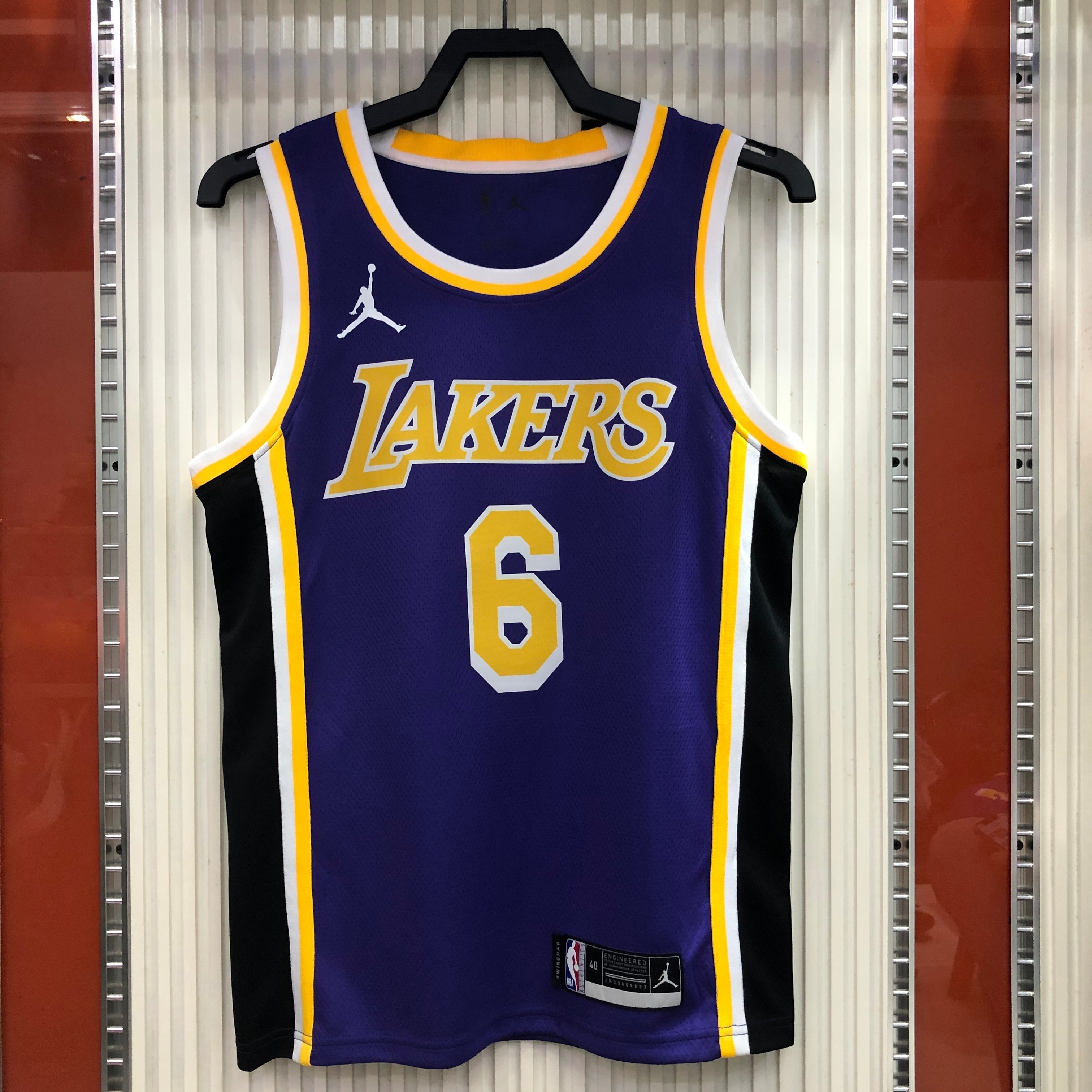 NBA Men Season 2021 Los Angeles Lakers #6 JAMES Purple Round Neck with Jordan logo Jersey High Quality Name and Number Print - leoleo123123