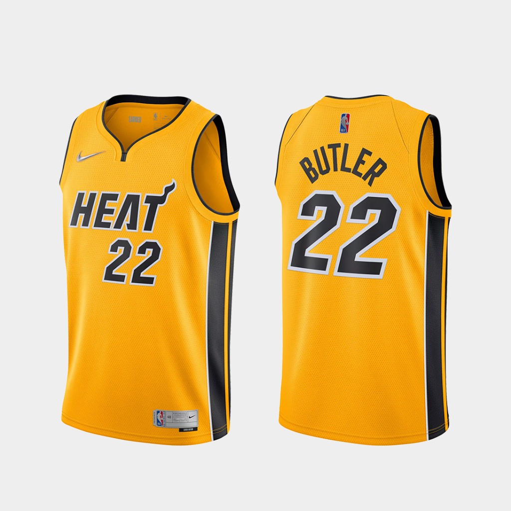 NBA Men Season 2021 Miami Heat Yellow Award Version #22 BUTLER Jersey High Quality Name and Number Print - leoleo123123