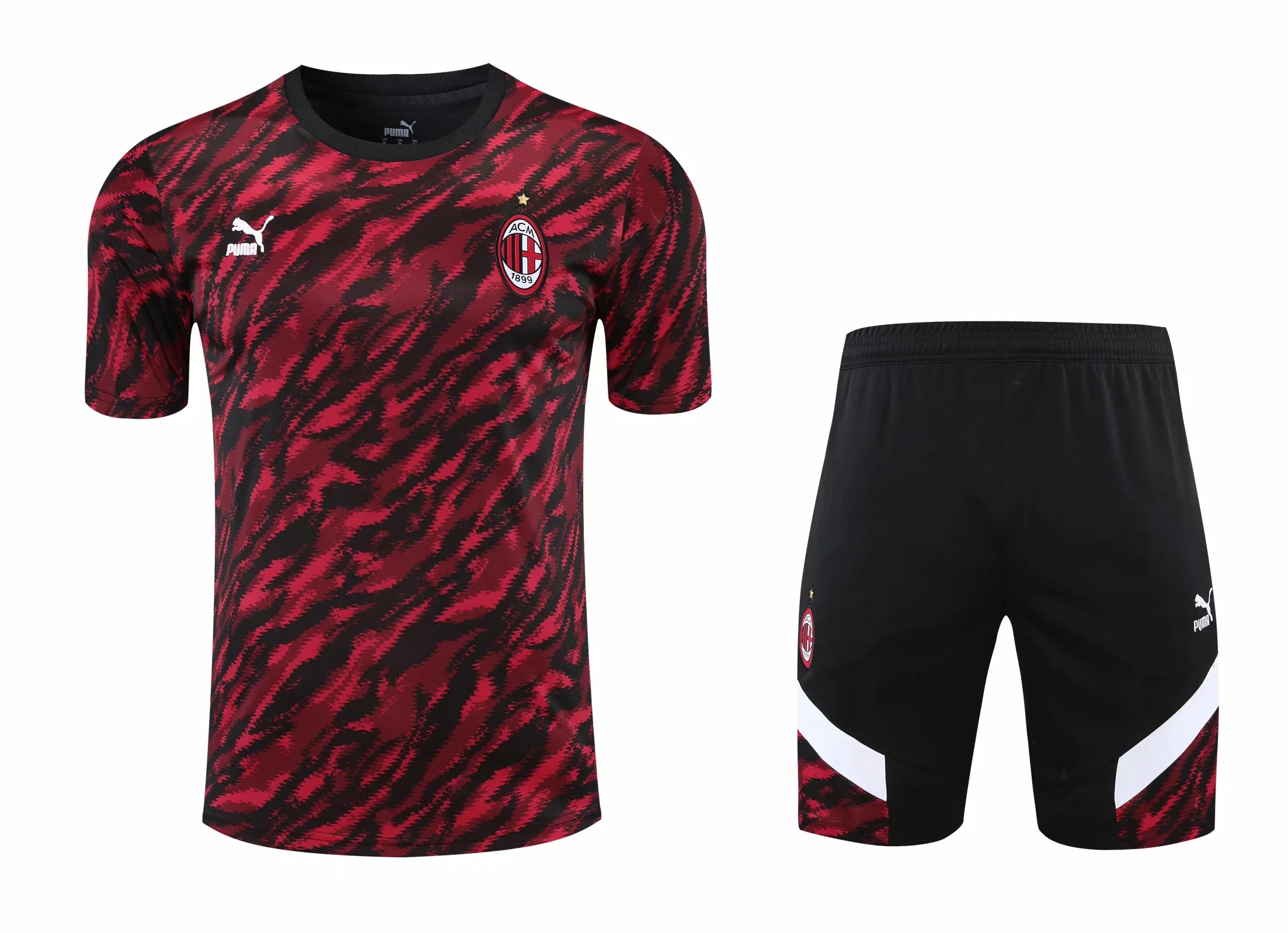 21-22 AC Milan Red Camouflage Training Set--Short Sleeve and Short Pant with Zipper Training Tracksuit - leoleo123123