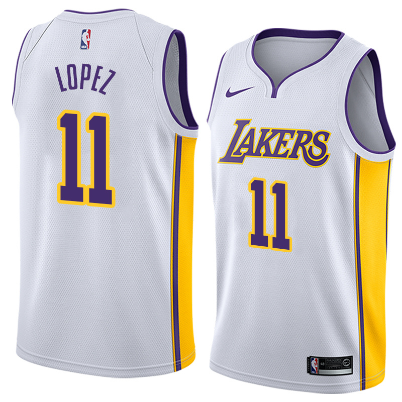 NBA Men Los Angeles Lakers #11 LOPEZ White V-neck Jersey High Quality Name and Number Print - leoleo123123
