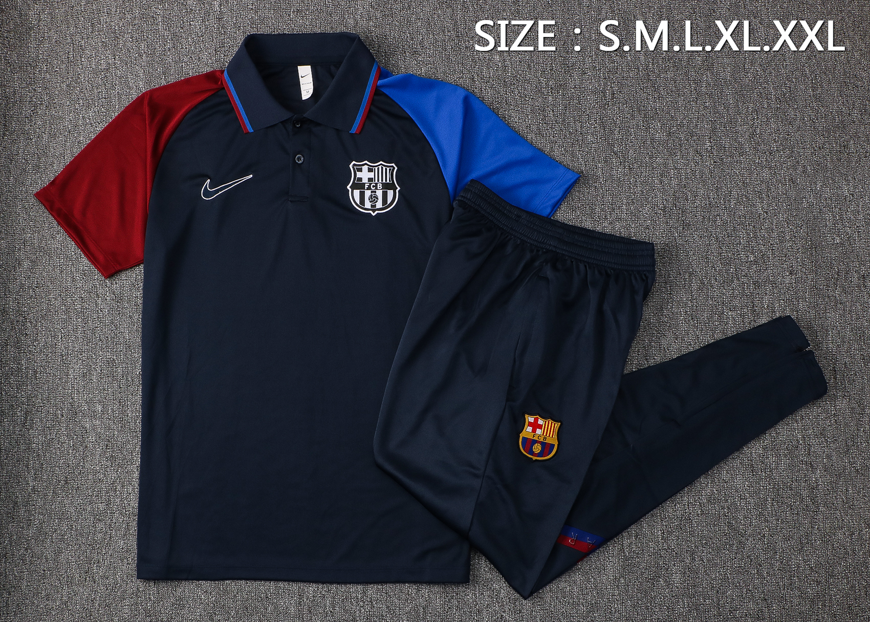 21-22 Barcelona Dark Blue Polo Training Tracksuit Thai Quality - leoleo123123
